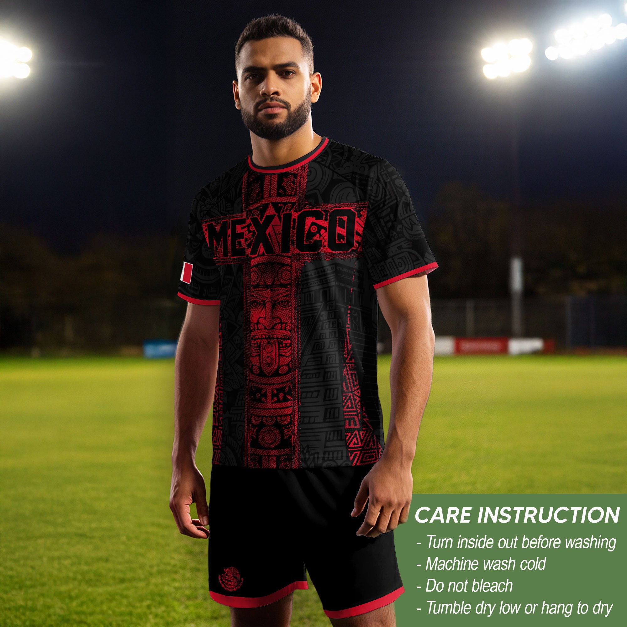Mexico Soccer Jersey Men Black Red Aztec Cross Warrior Mexican Football Shirt