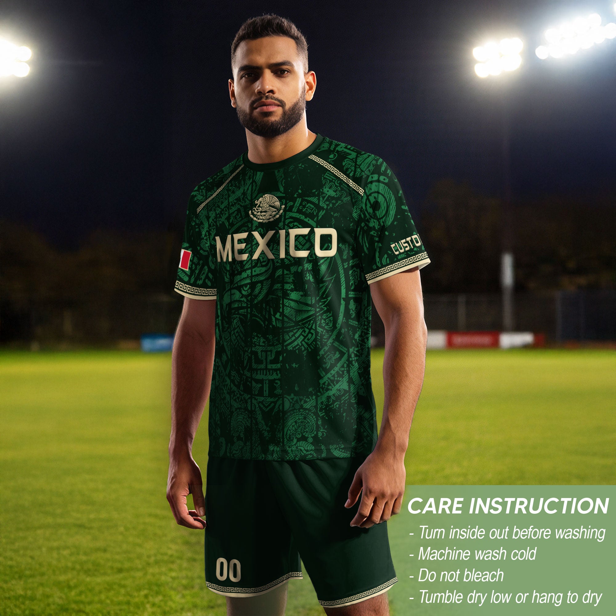 Custom Mexico Soccer Jersey Aztec Calendar Green Heritage Personalized Football Shirt