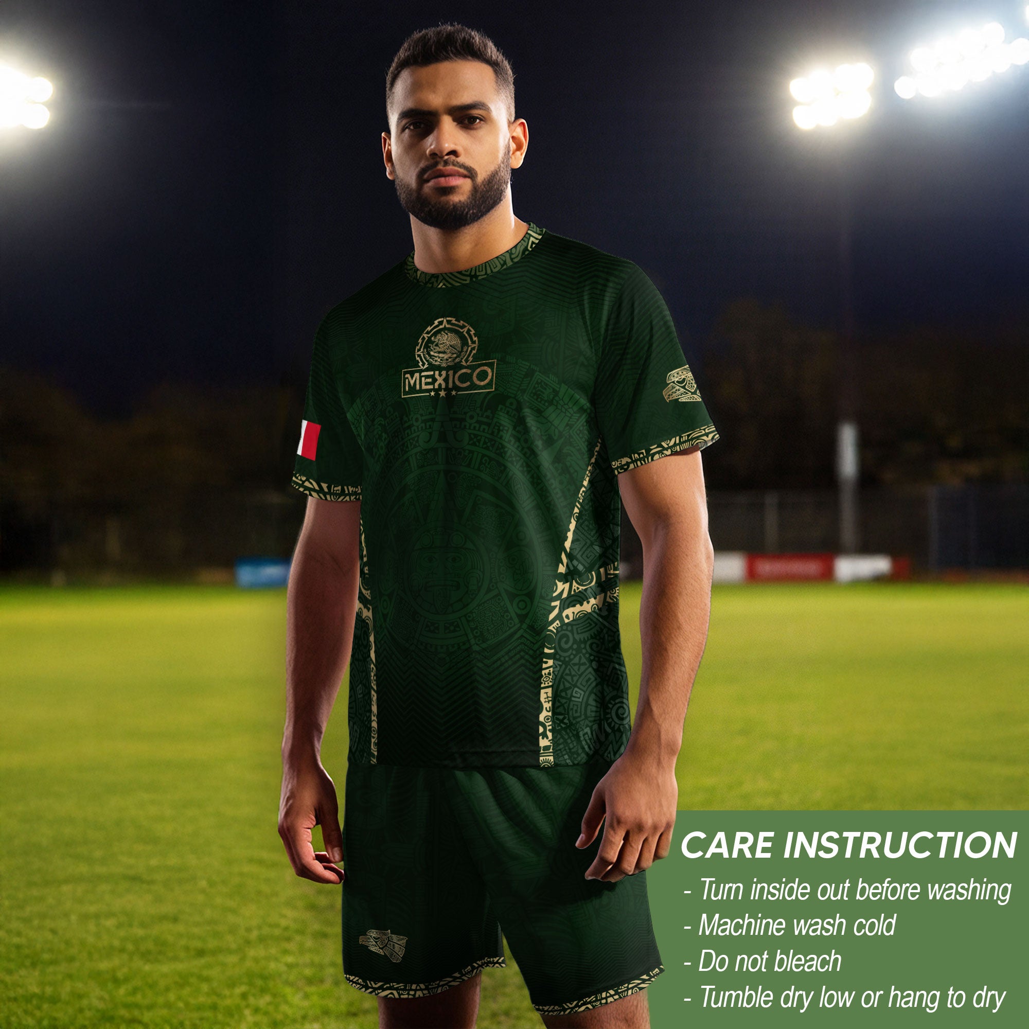 Mexico Soccer Jersey Aztec Sun Calendar Green Gold Football Shirt Men Women
