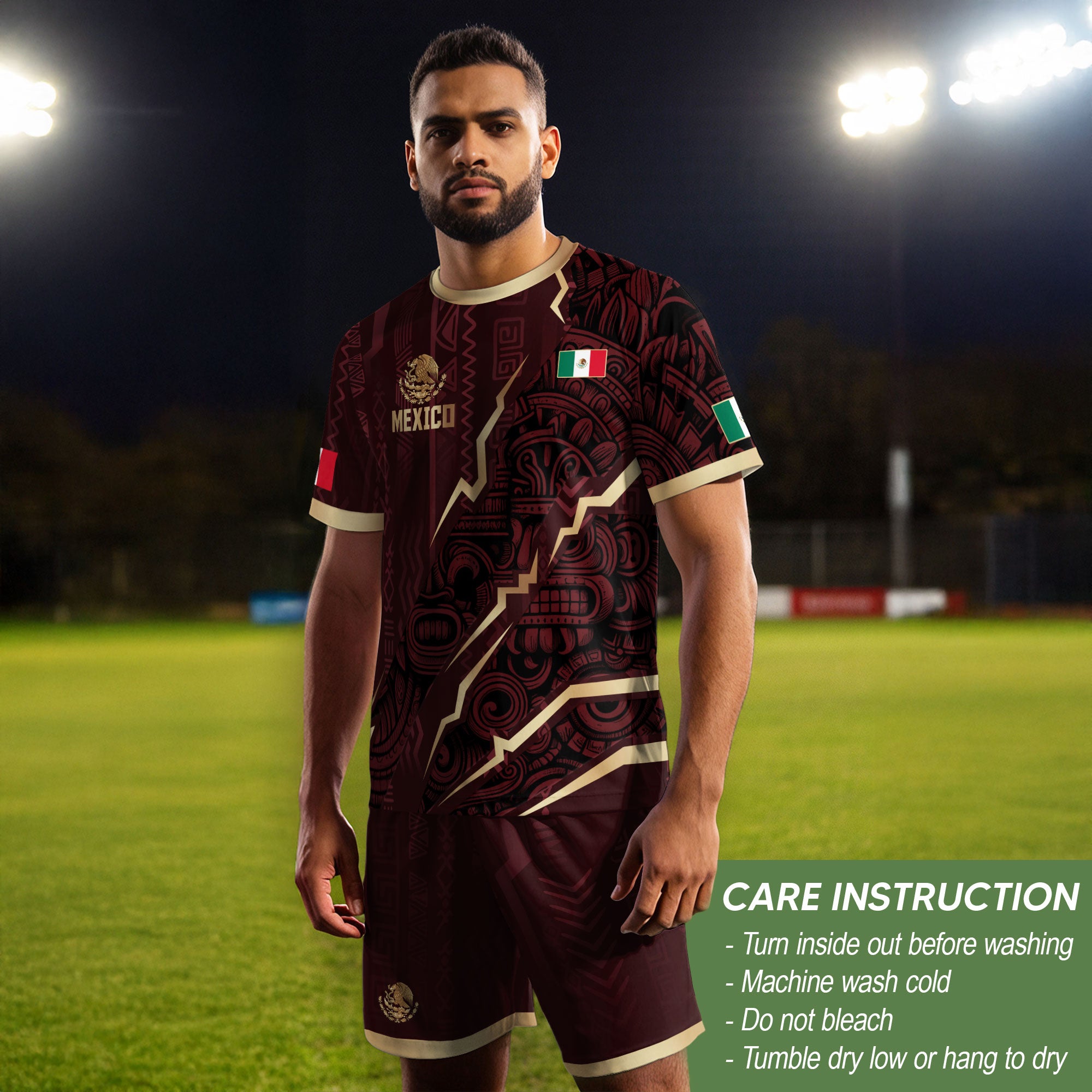 Camiseta de fútbol de la herencia del guerrero azteca del águila dorada negra de México