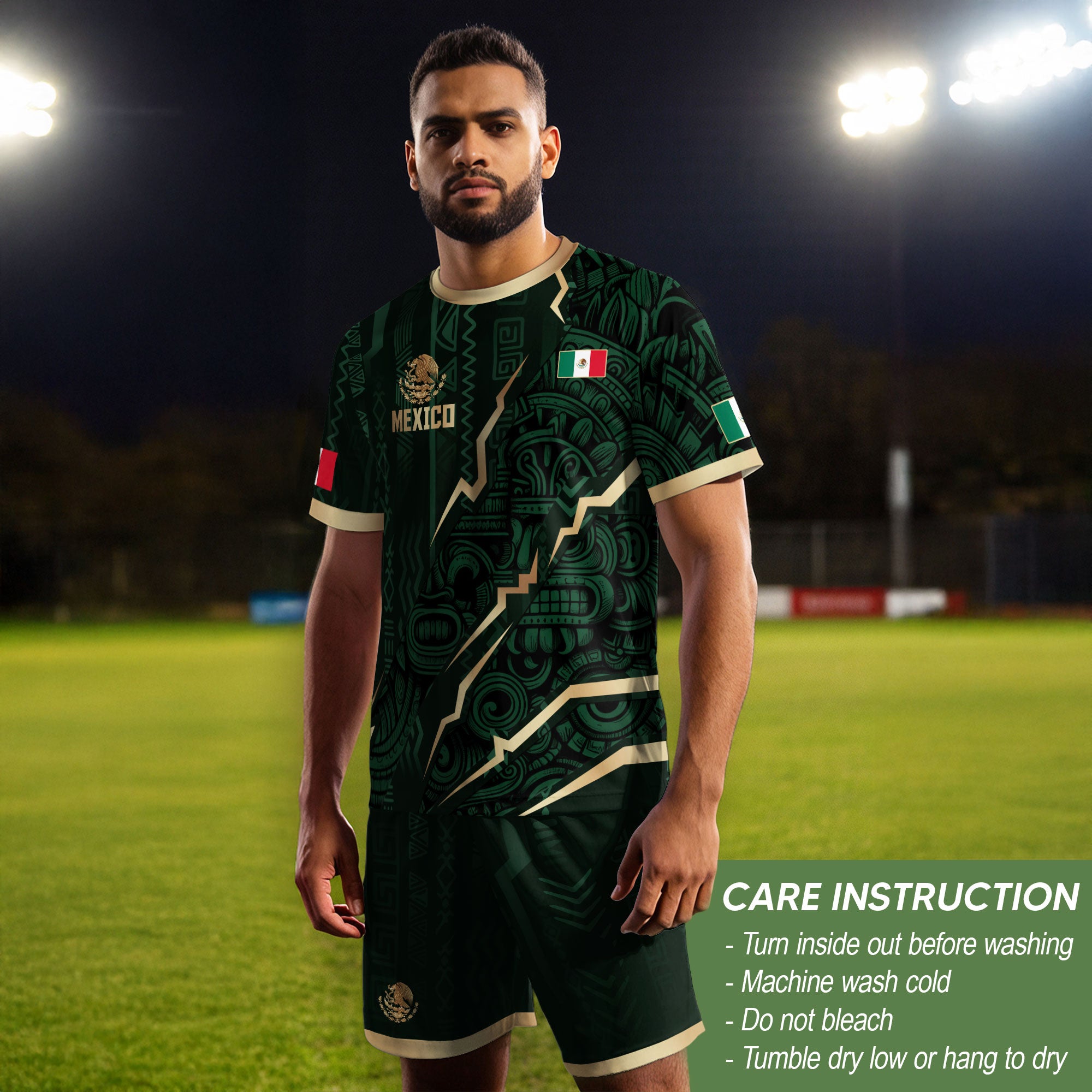Camiseta de fútbol de la herencia del guerrero azteca del águila dorada negra de México