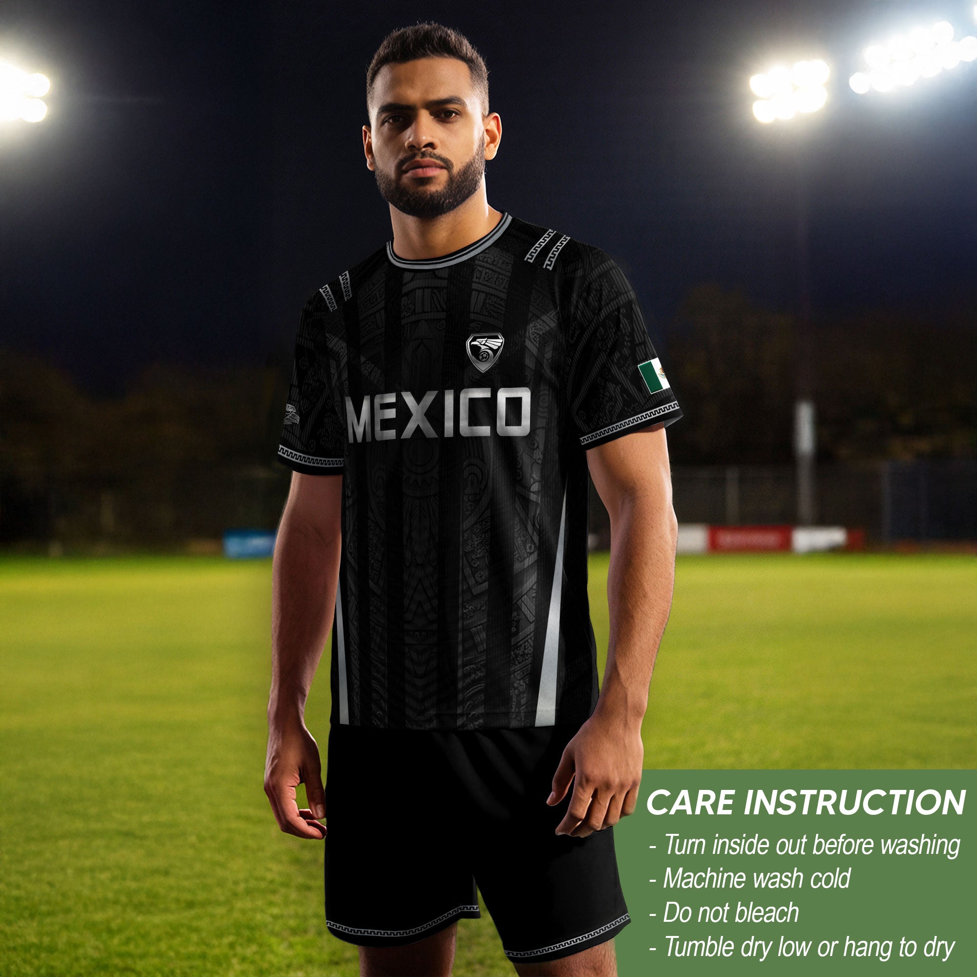 Mexico Soccer Jersey Men Black Aztec Eagle Crest Mexican Football