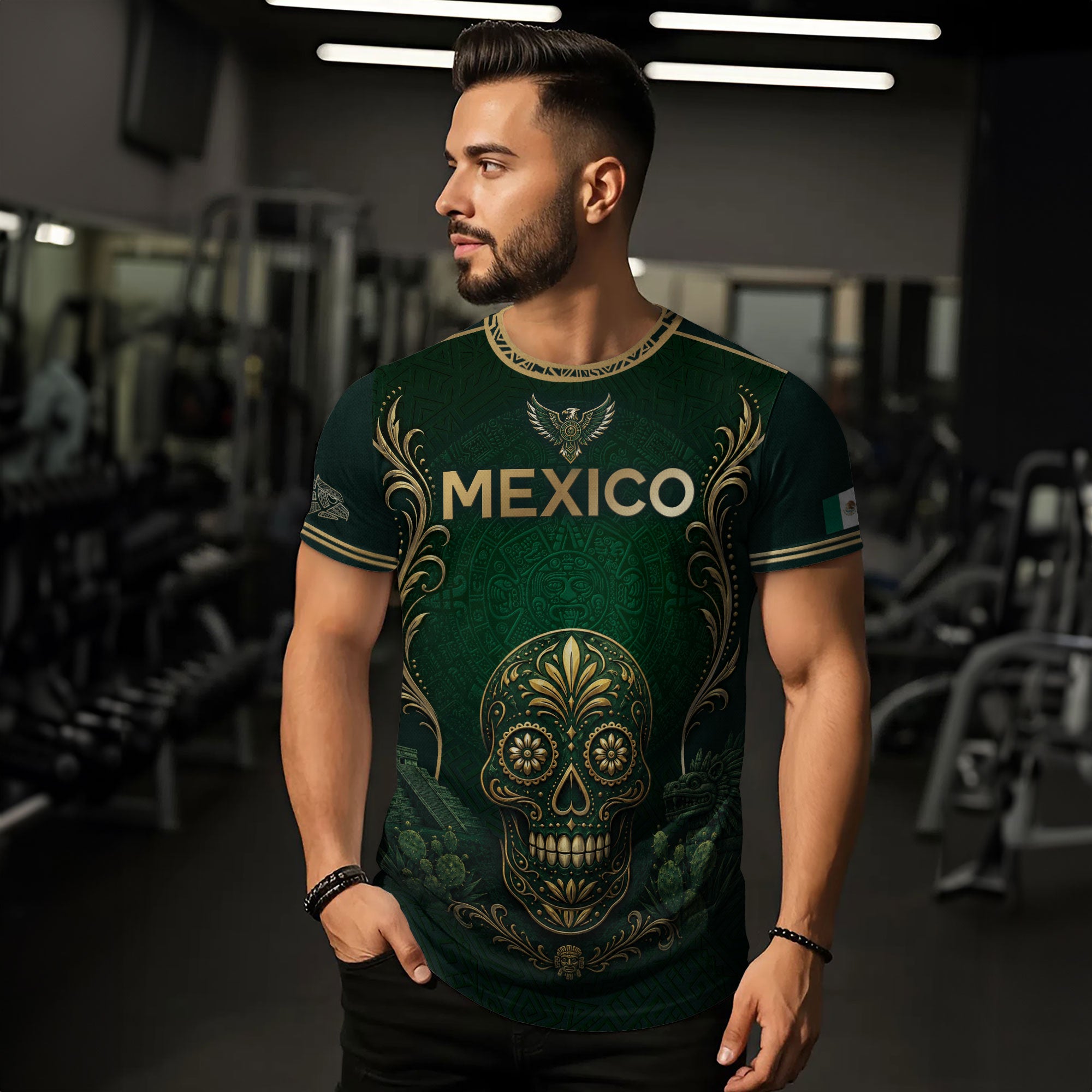 Mexico T-Shirt Sugar Skull Calavera Eagle Mexican Flag Graphic Tee Shirt Tops
