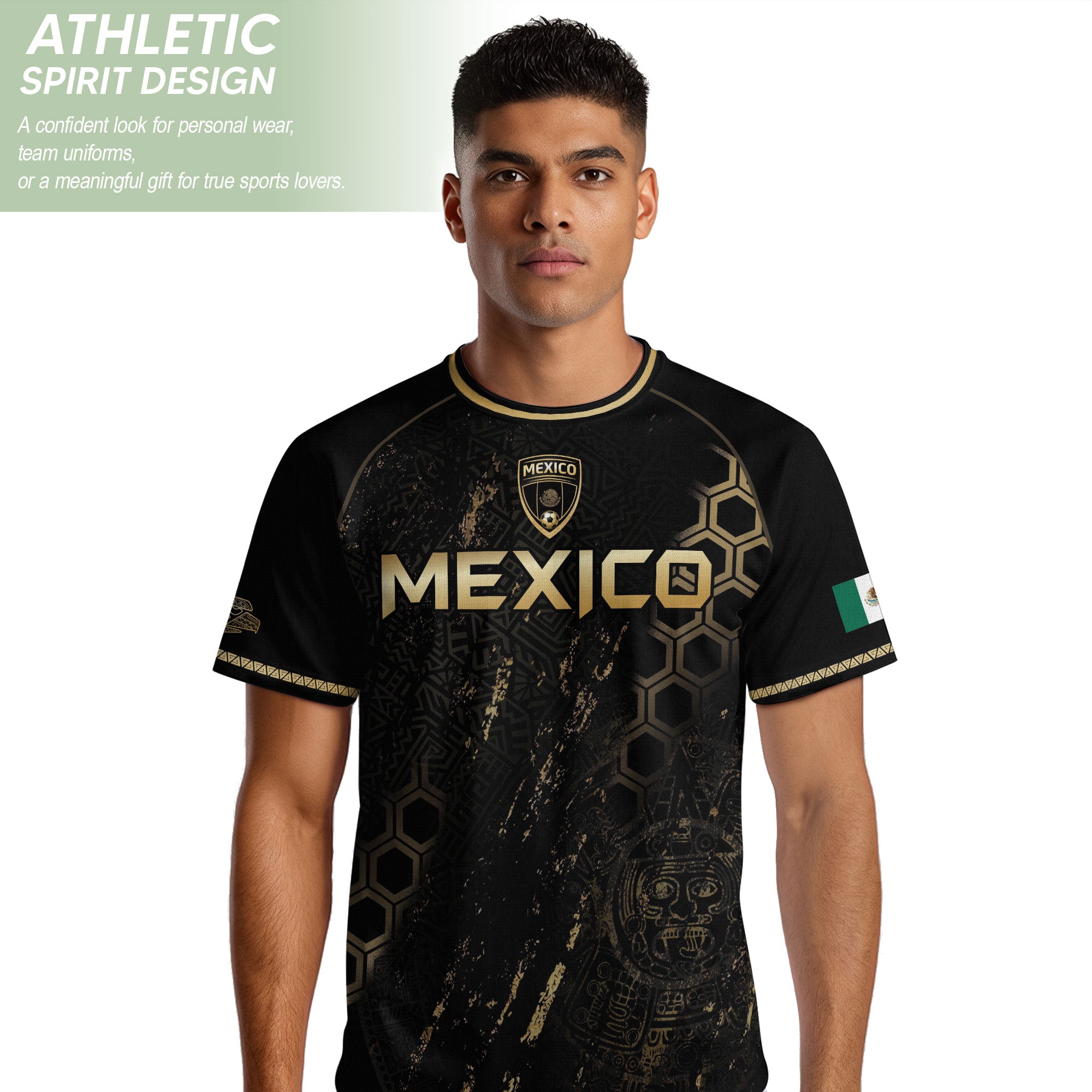 Mexico Heritage Orgullo Mexicano Black Gold Eagle Hexagon Pattern Soccer Jersey