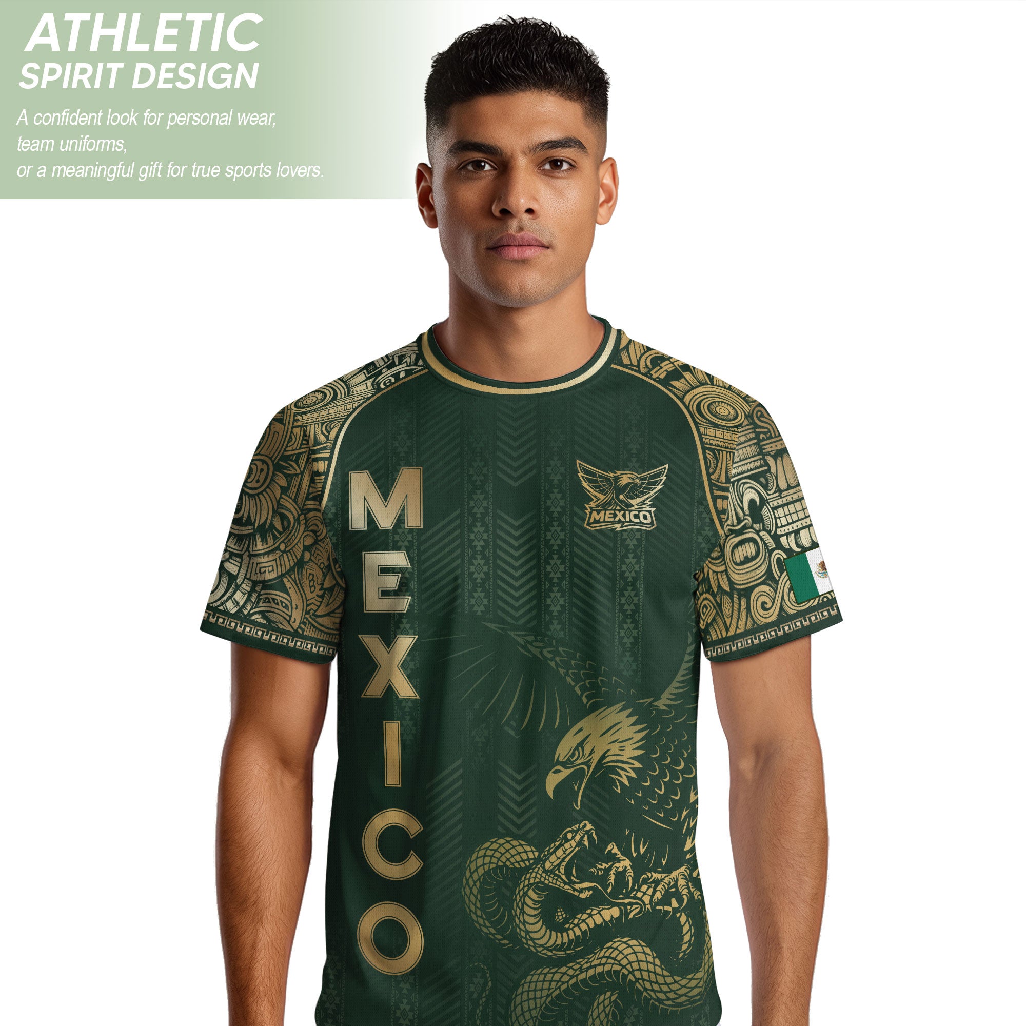 Mexico Heritage Green Gold Eagle Fighting Snake Mythological Soccer Jersey