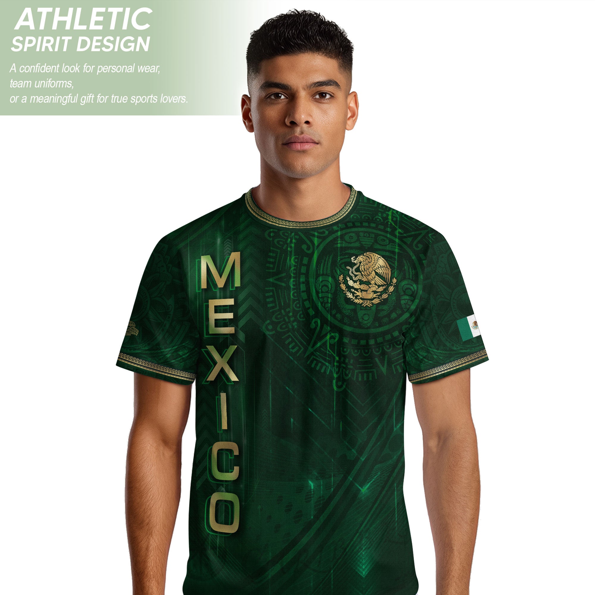 Mexico Heritage Orgullo Mexicano Green Gold Detailed Country Map Aztec Calendar Soccer Jersey