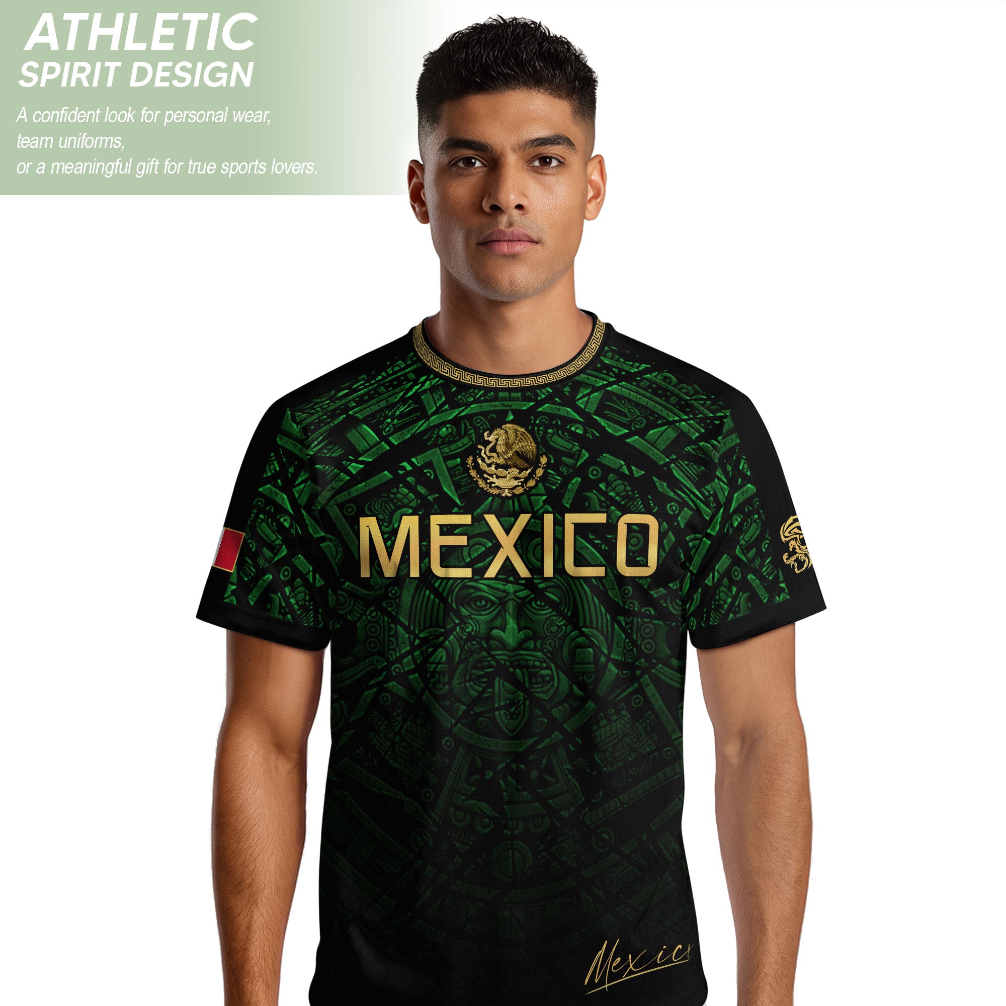 Mexico Soccer Jersey Green Black Aztec Sun Stone - Mexico Fan Heritage Style Shirt For Men, For Women