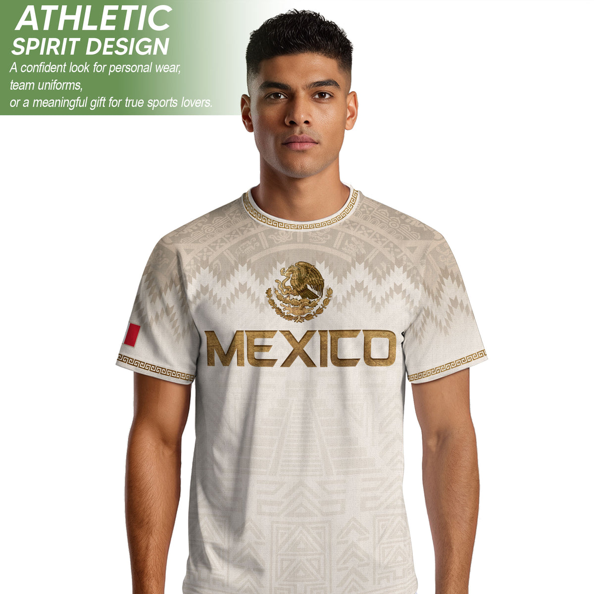 Men's Cream Beige Mexico Eagle Graphic T-Shirt – Aztec Inspired Heritage Print Tee