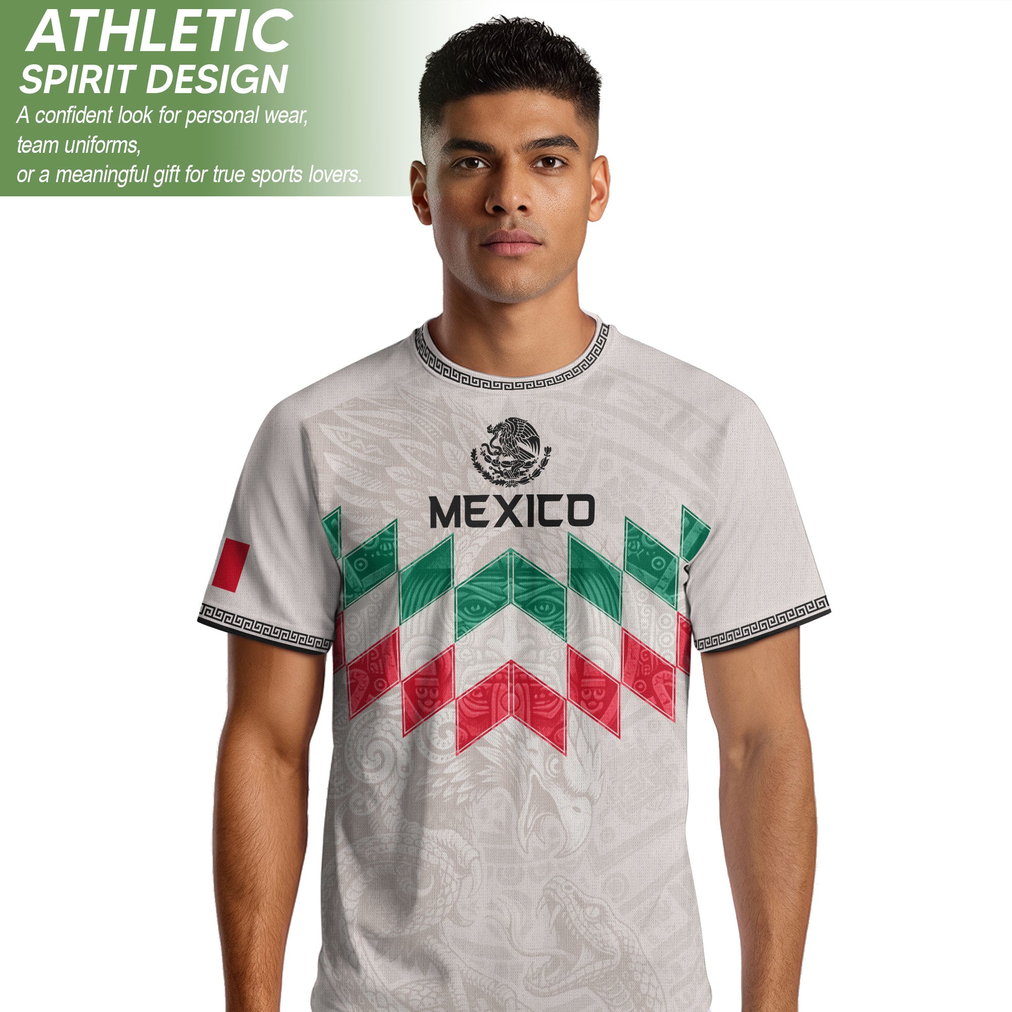 Mexico Soccer Jersey White Chevron Aztec - Mexico National Team Fan Heritage Shirt