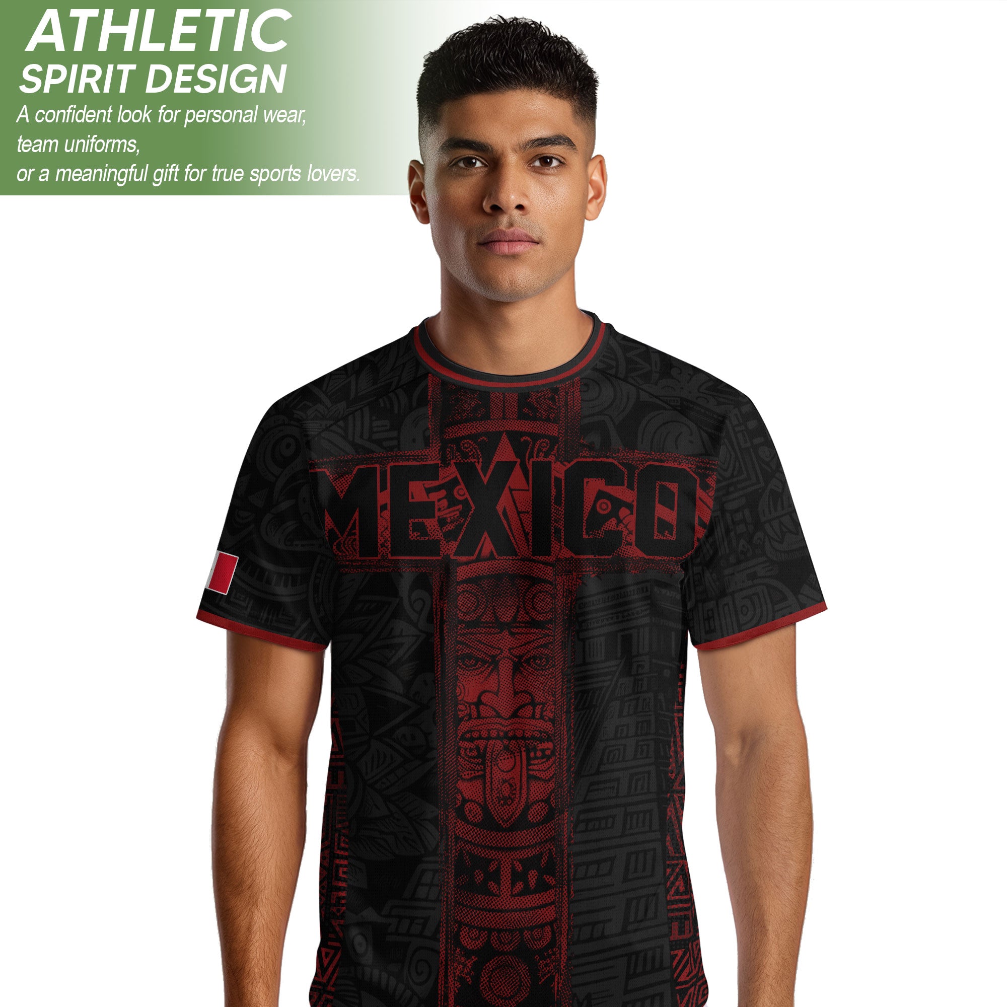 Mexico Soccer Jersey Men Black Red Aztec Cross Warrior Mexican Football Shirt