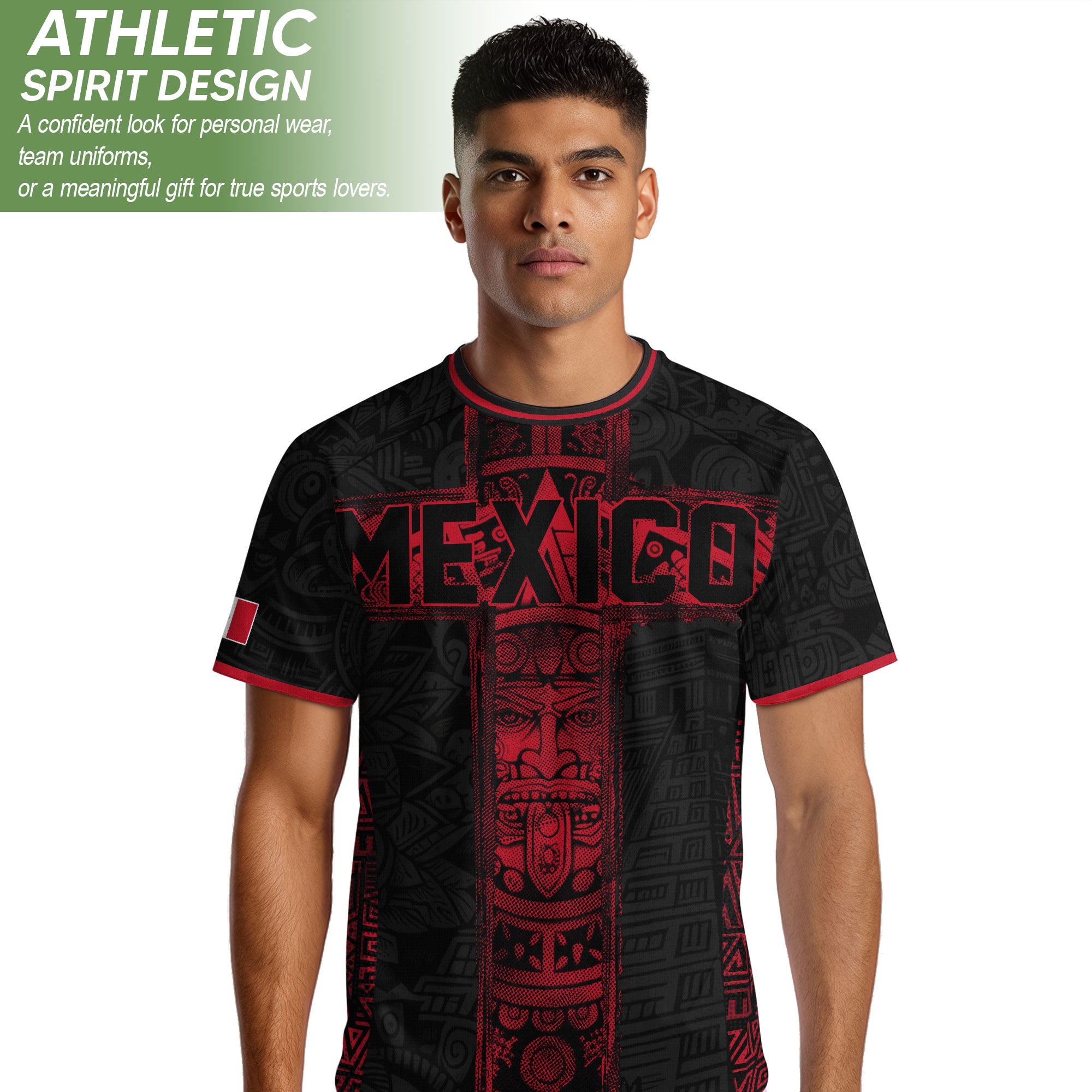 Mexico Soccer Jersey Men Black Red Aztec Cross Warrior Mexican Football Shirt