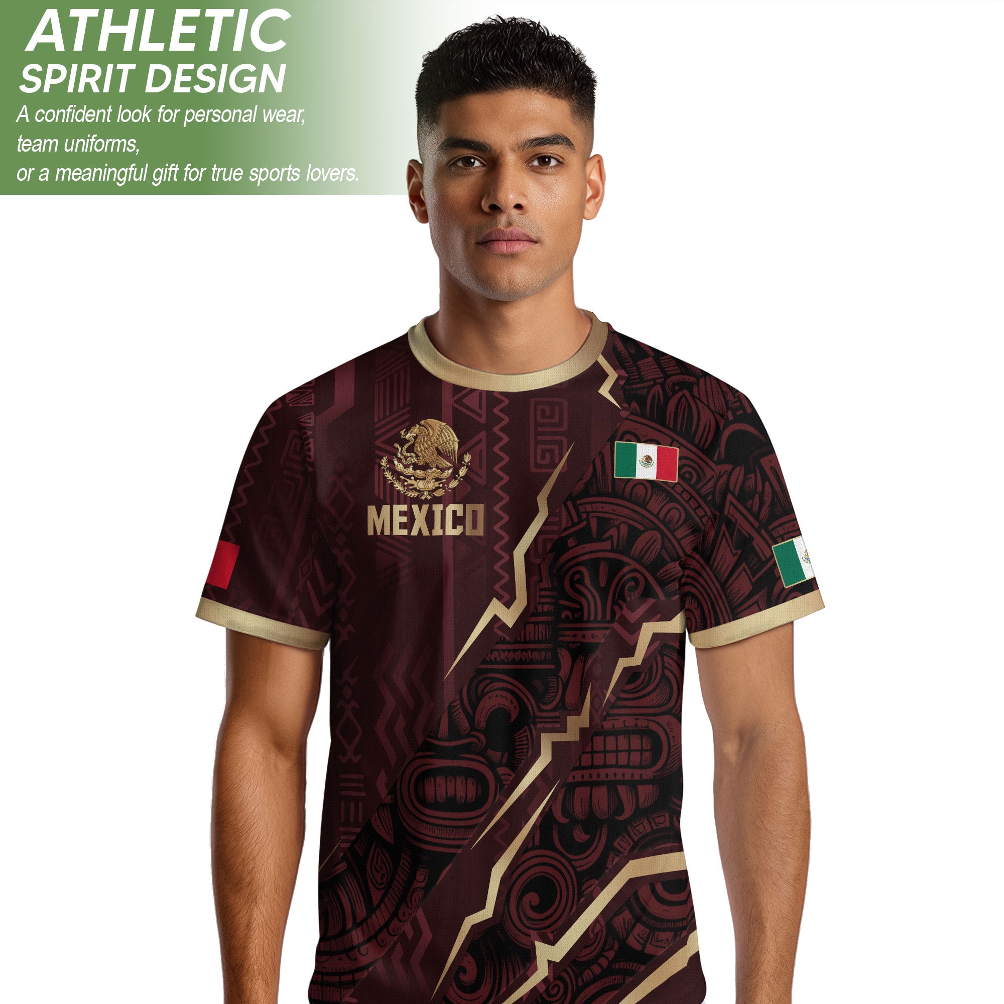 Camiseta de fútbol de la herencia del guerrero azteca del águila dorada negra de México