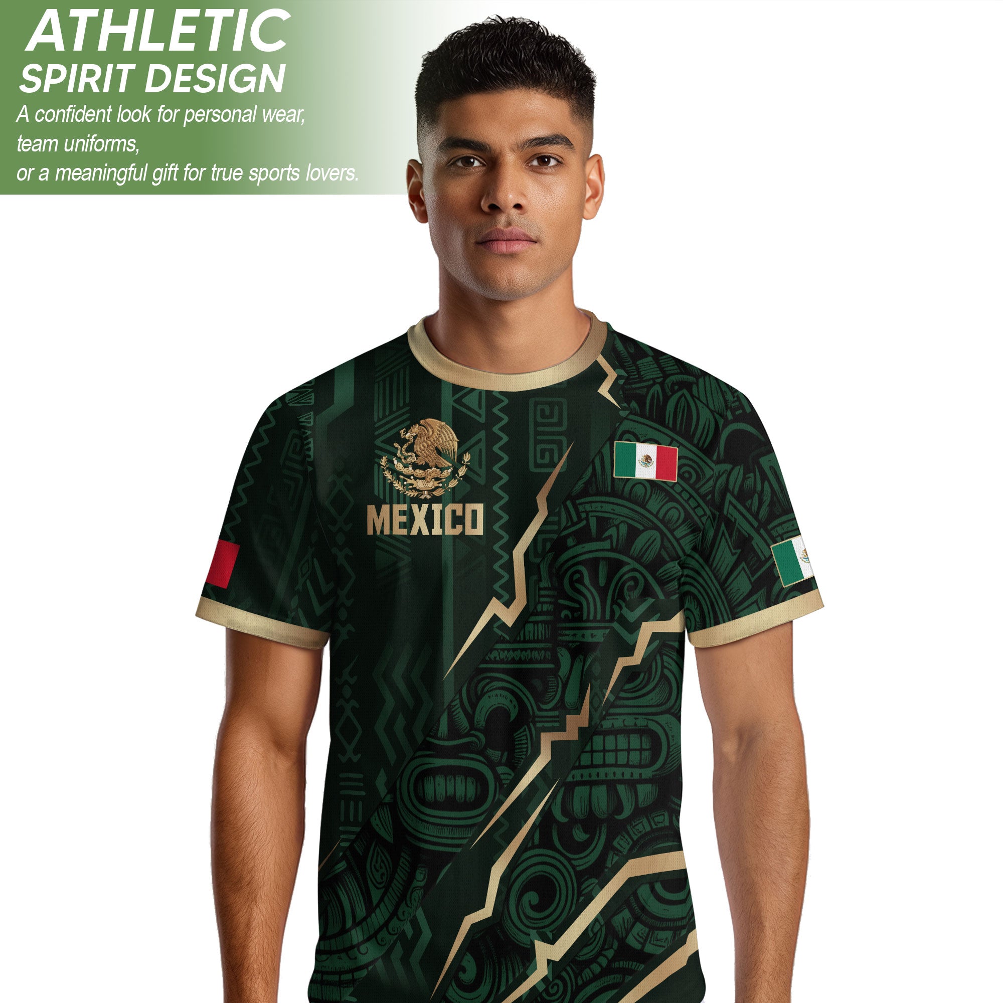 Camiseta de fútbol de la herencia del guerrero azteca del águila dorada negra de México