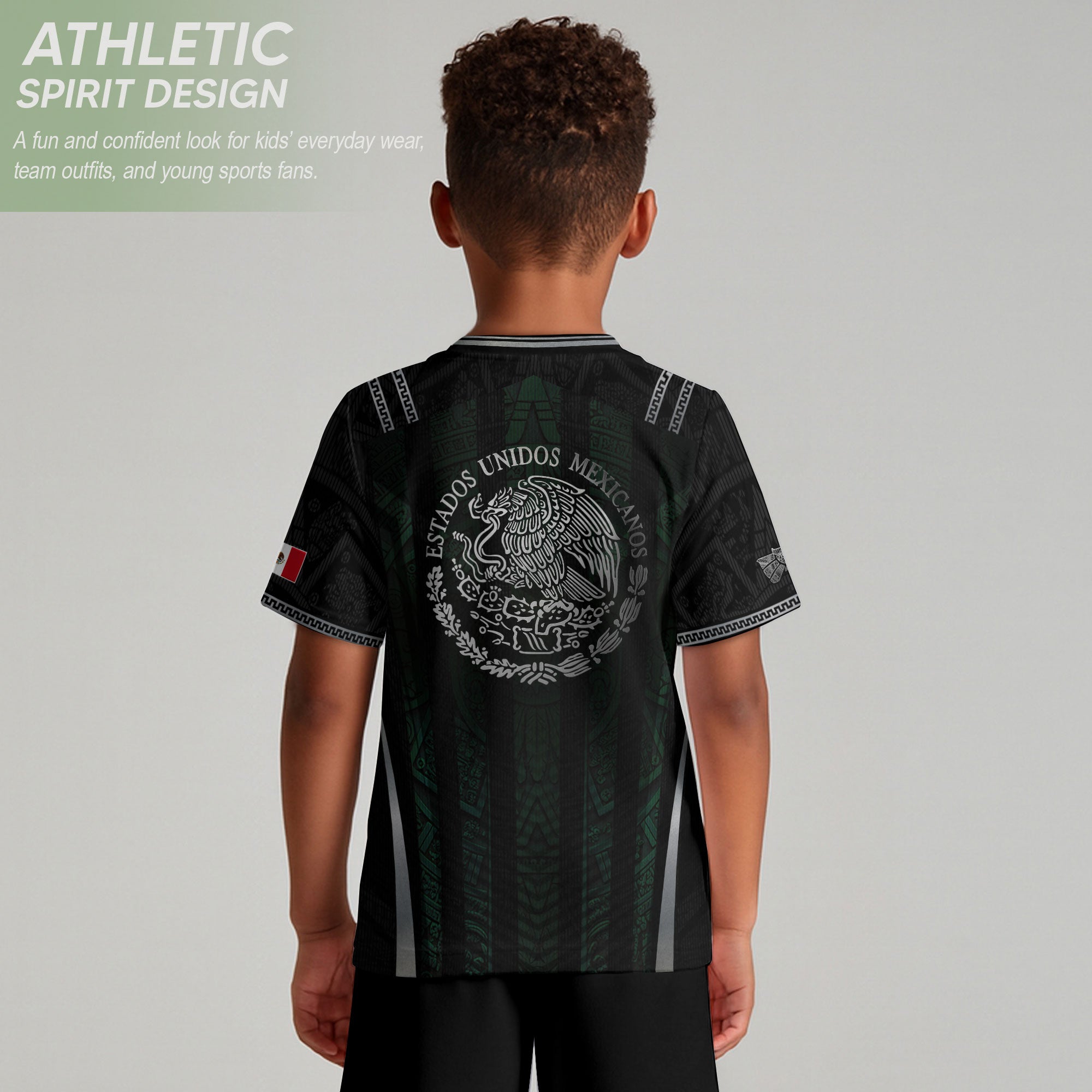 Mexico Soccer Jersey Black Green National Coat of Arms Heritage Football Shirt Set