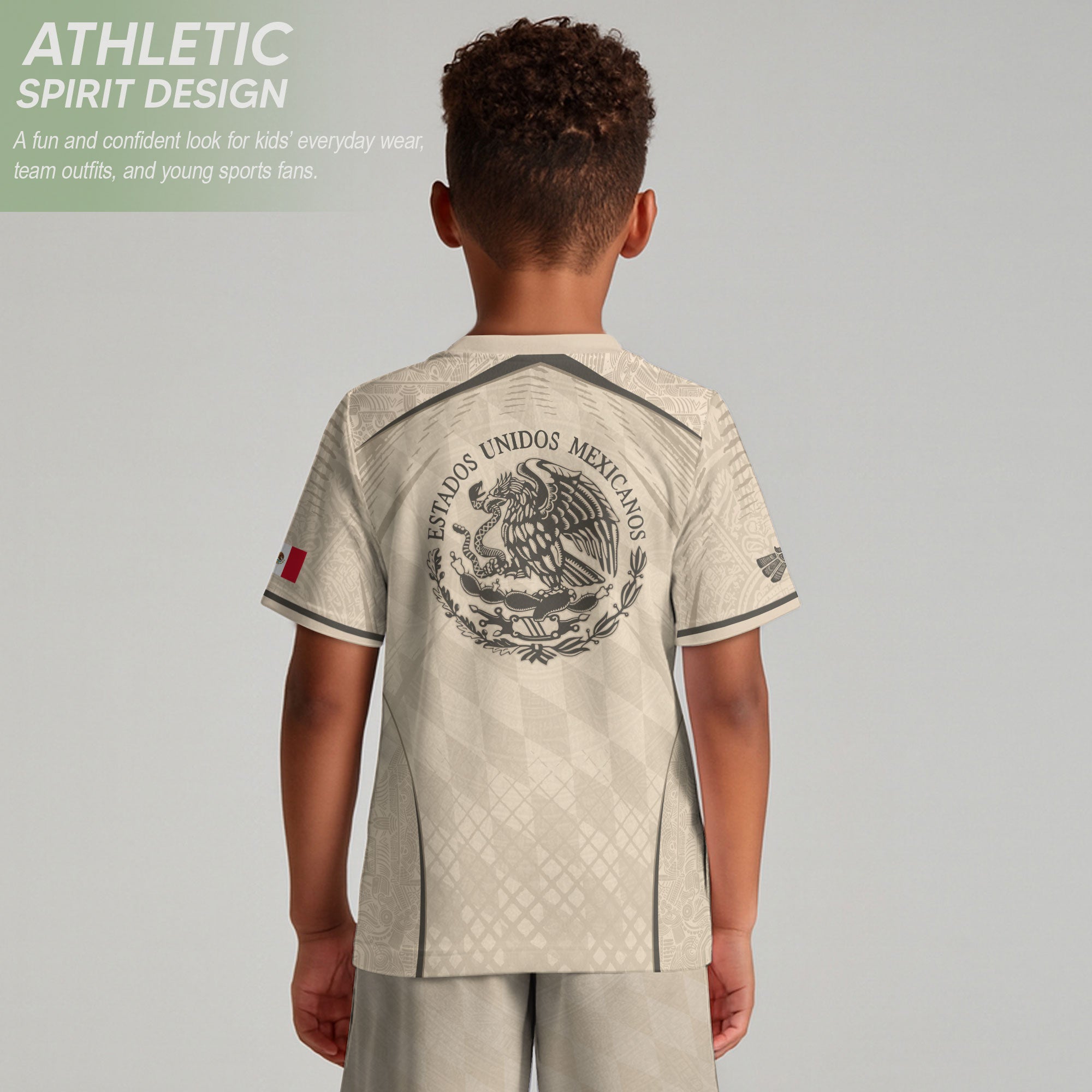 Camiseta de fútbol juvenil con estampado vertical del Águila Dorada Negra de México