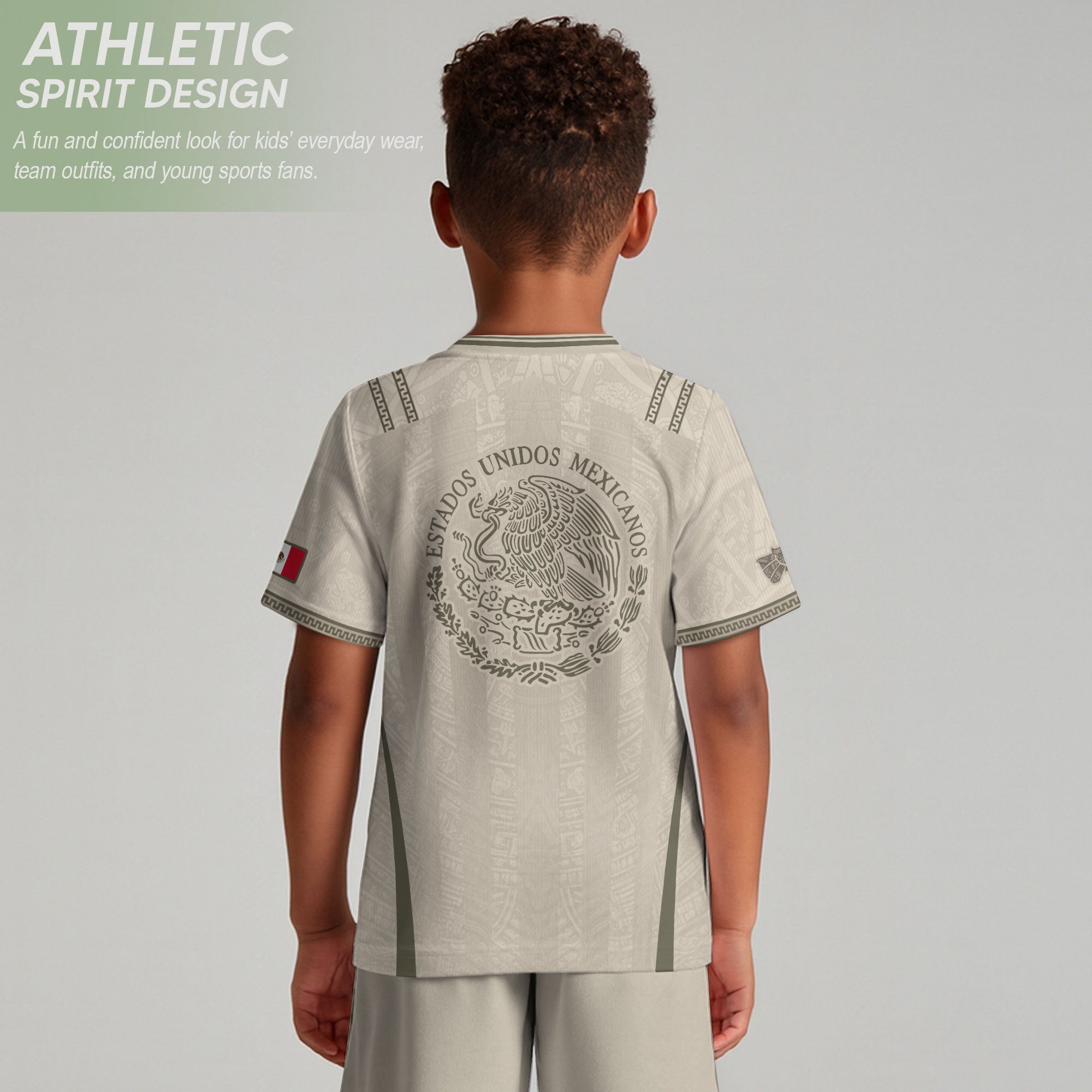 Mexico Youth Soccer Jersey Aztec Style Kids Football Shirt Vintage Breathable Sportswear