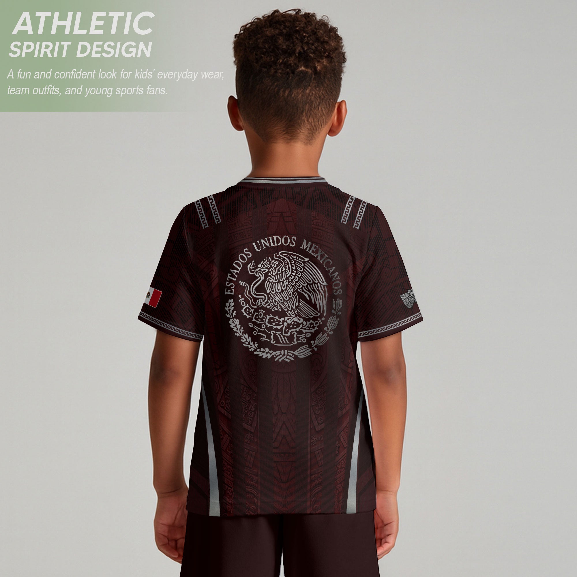 Heritage Inspired Mexico Soccer Jersey, Maroon Silver Eagle Football Shirt for Youth