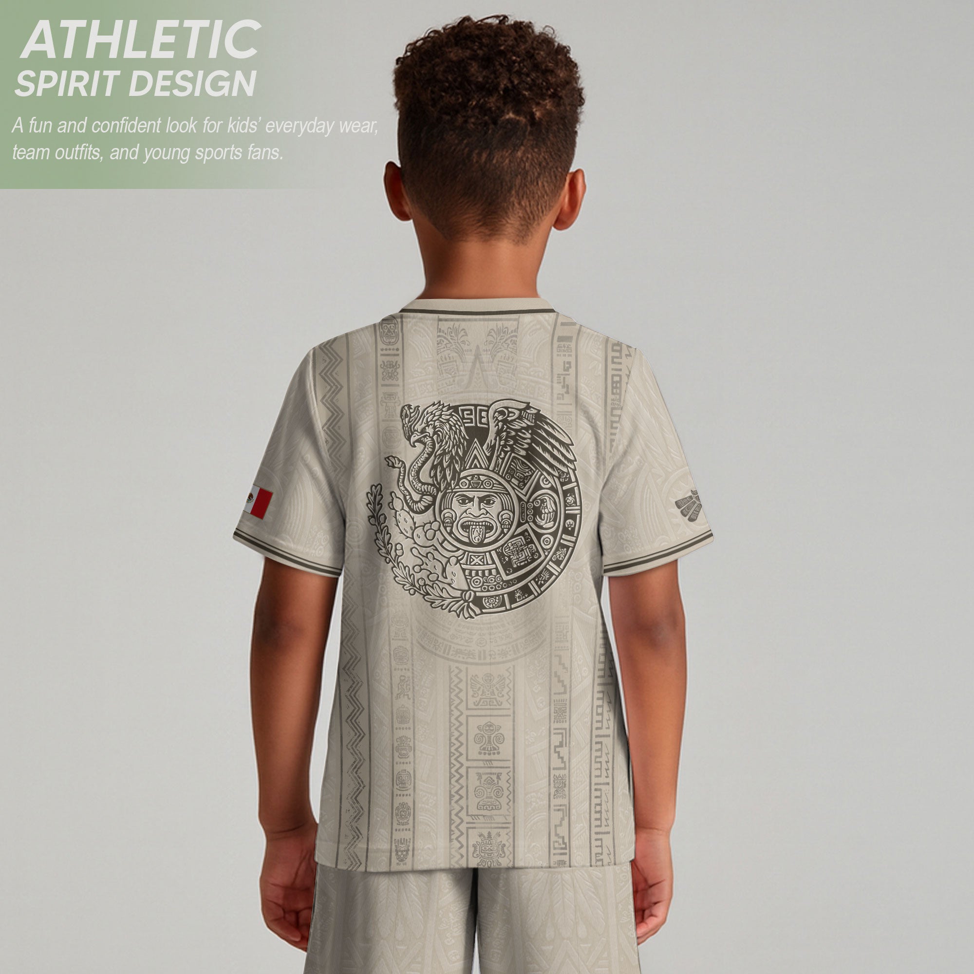 Camiseta de fútbol juvenil con estampado vertical del Águila Dorada Negra de México