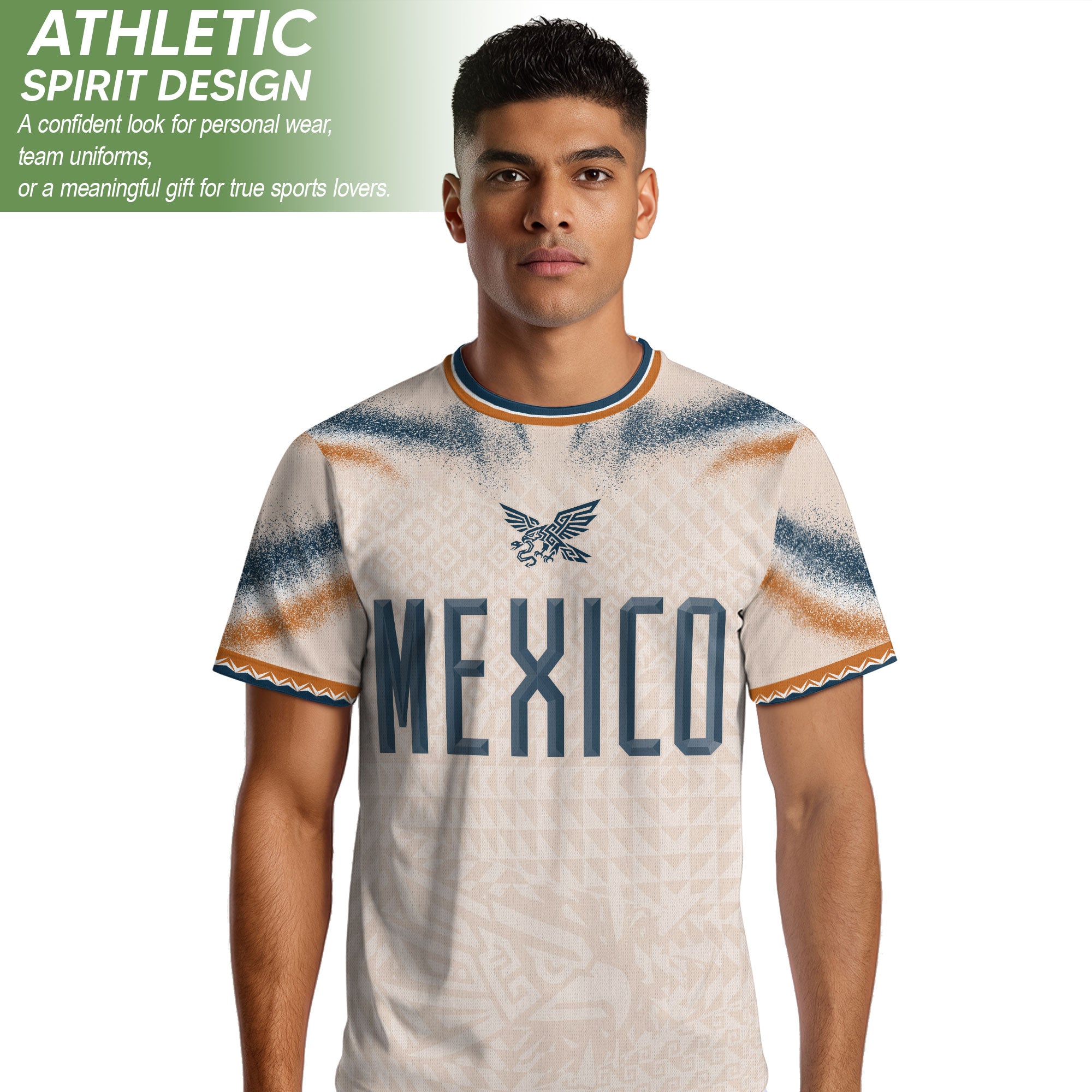 Mexico Soccer Shirt Beige Breathable Fabric Graphic Print Sport Training Jersey Tee