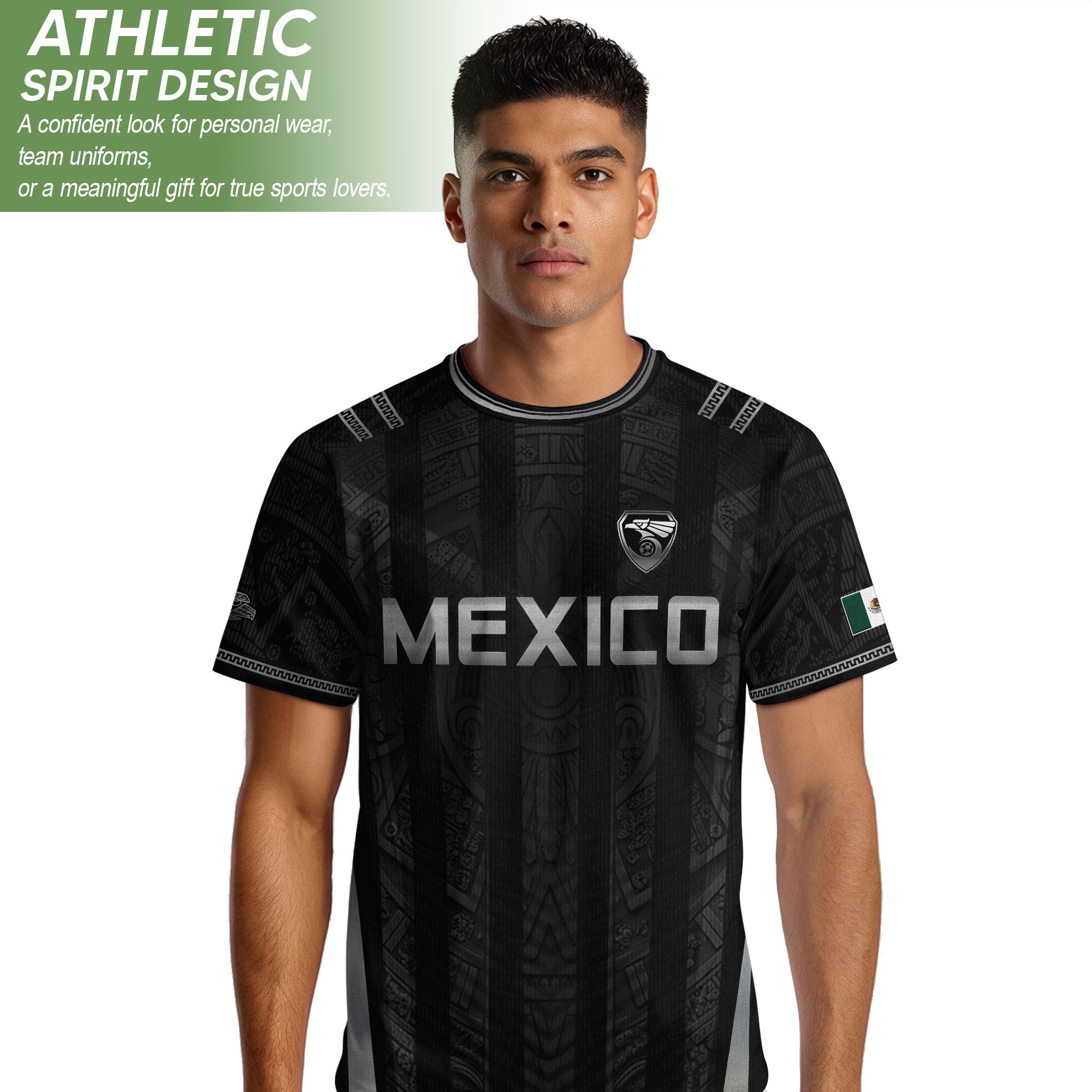 Mexico Soccer Jersey Men Black Aztec Eagle Crest Mexican Football