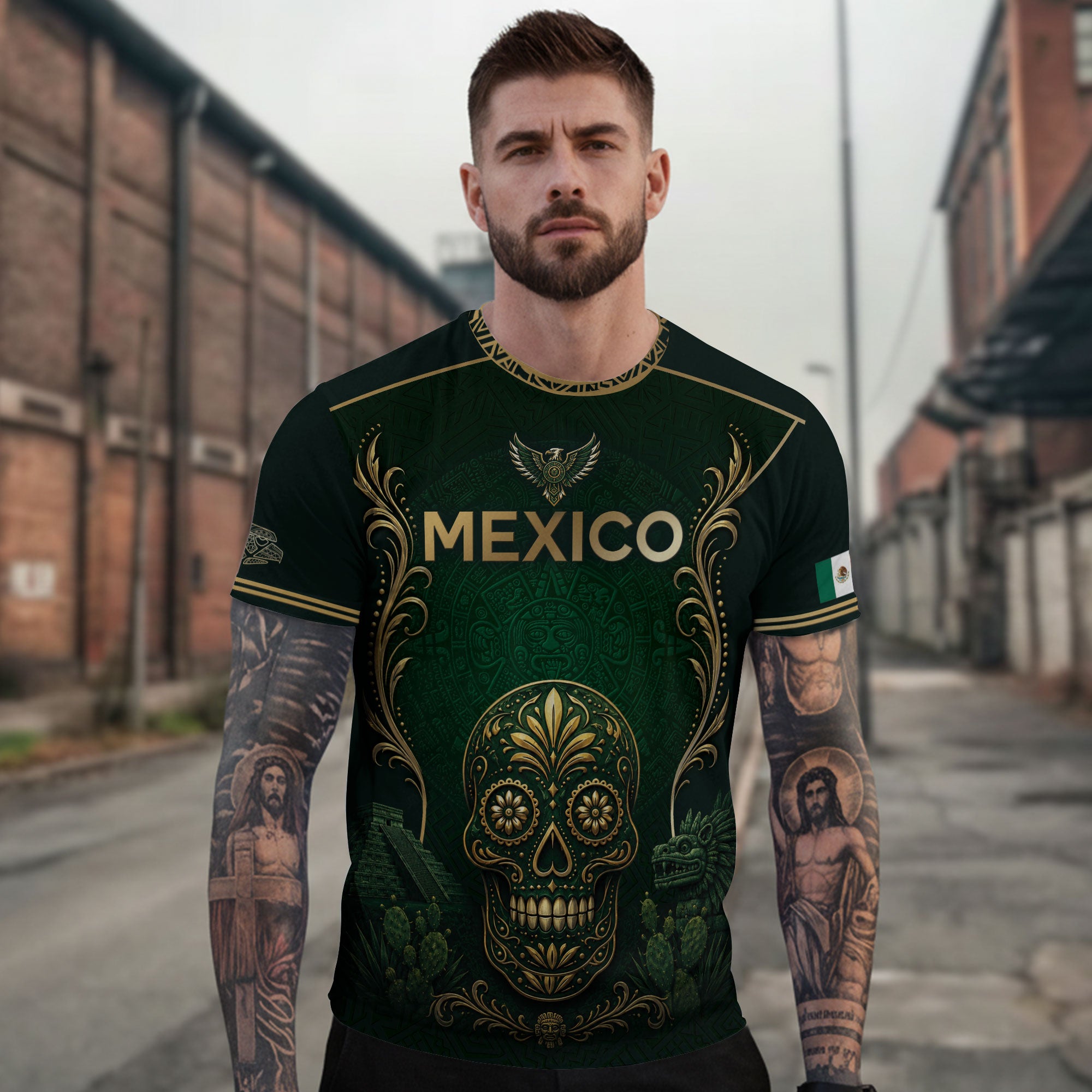 Mexico T-Shirt Sugar Skull Calavera Eagle Mexican Flag Graphic Tee Shirt Tops