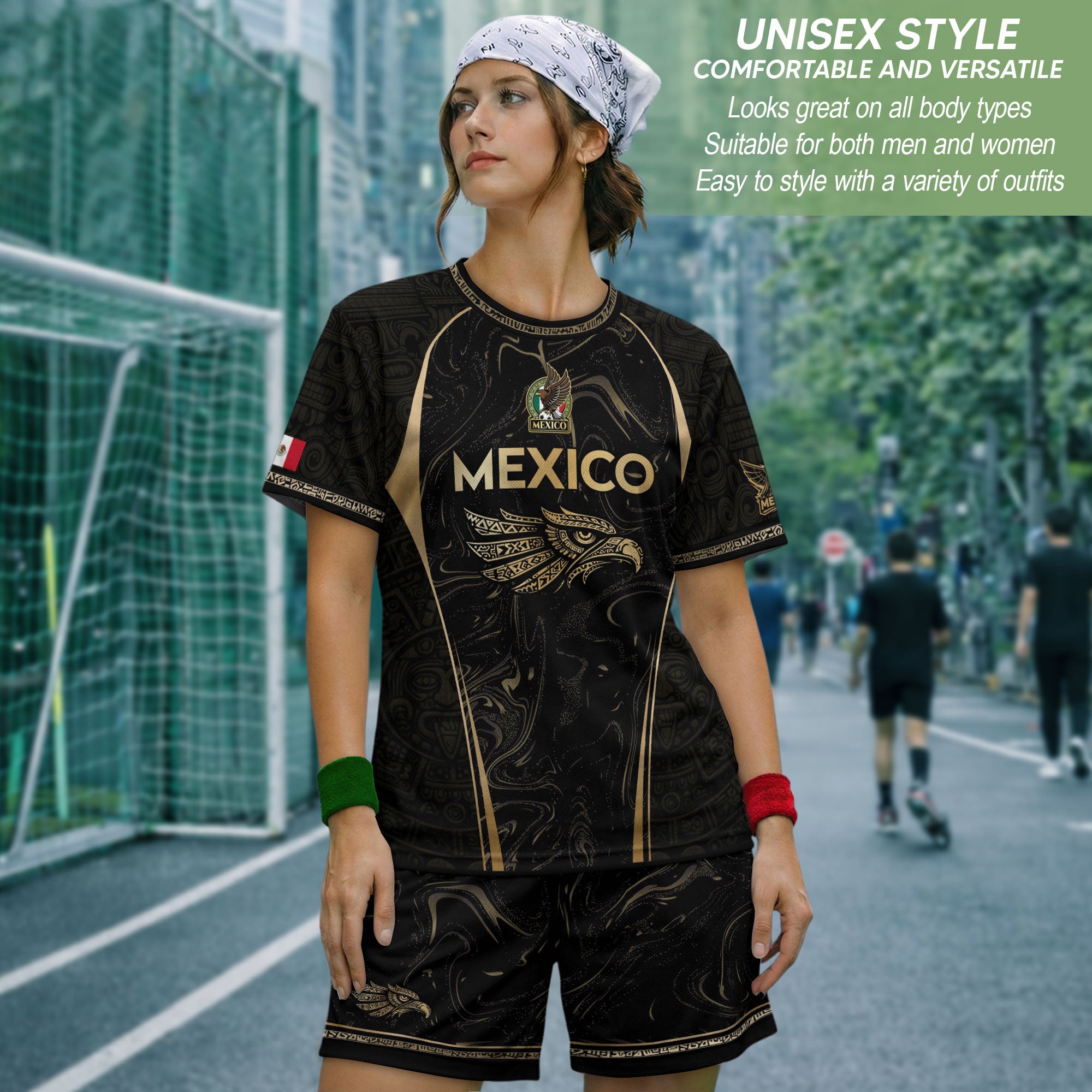 Mexico Coat of Arms Black Gold Aztec Eagle Warrior Heritage Soccer Jersey