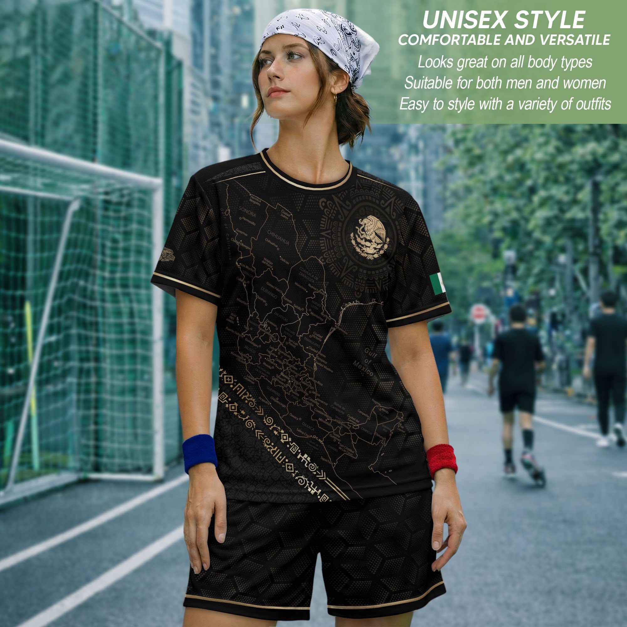 Mexico Heritage Orgullo Mexicano Black Gold Detailed Map Hexagon Pattern Soccer Jersey