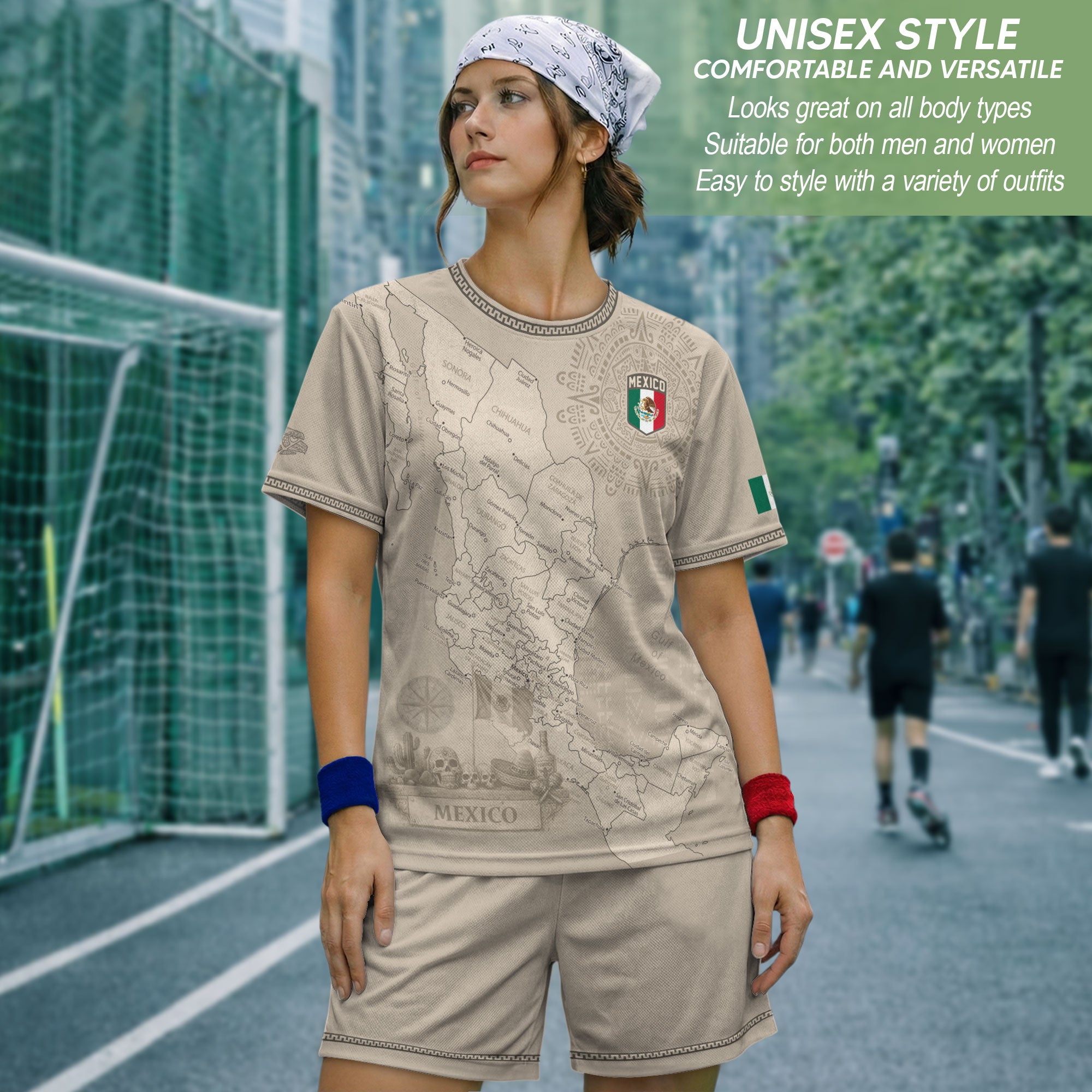 Mexico Heritage Beige Country Map Aztec Calendar Pride Graphic Soccer Jersey