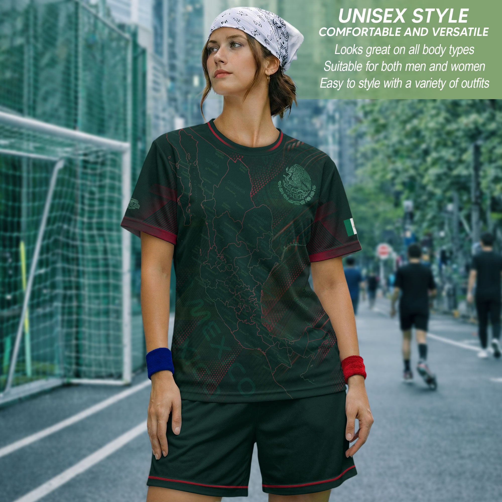 Mexico Heritage Orgullo Mexicano Green Red Detailed Country Map Aztec Soccer Jersey