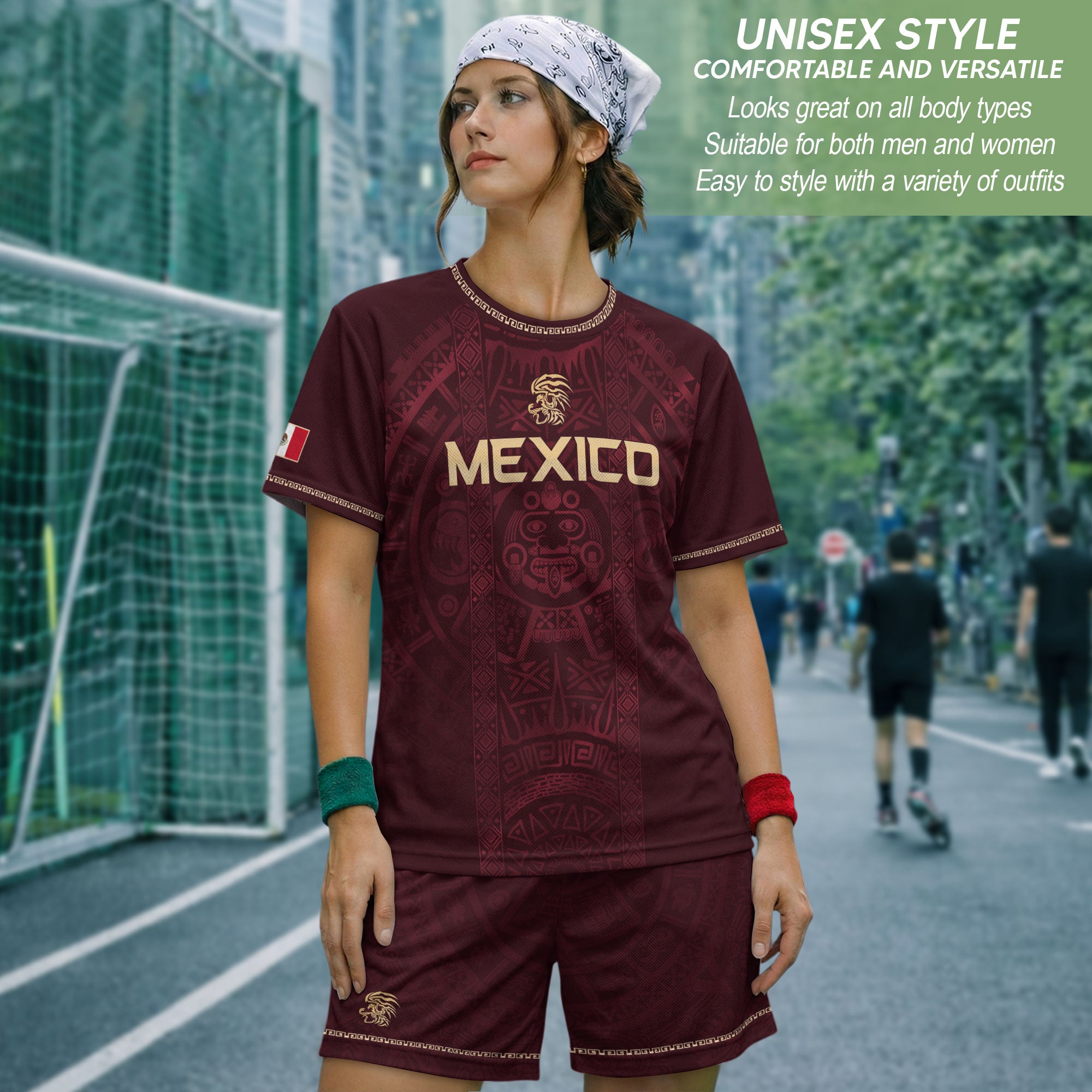 Mexico Heritage Orgullo Mexicano Maroon Burgundy Aztec Calendar Sun Stone Soccer Jersey