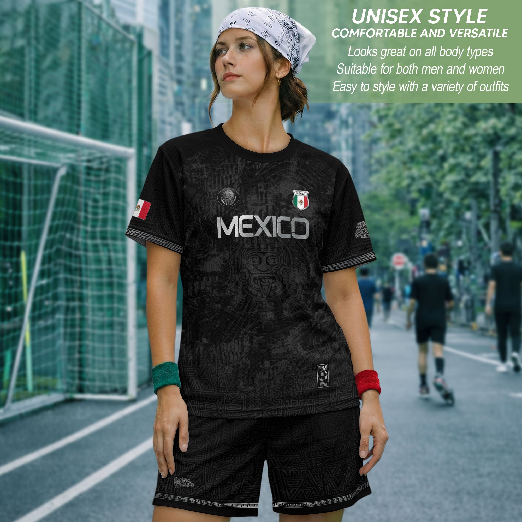 Mexico Heritage Black Silver Distressed Style Aztec Empire Pride Graphic Soccer Jersey