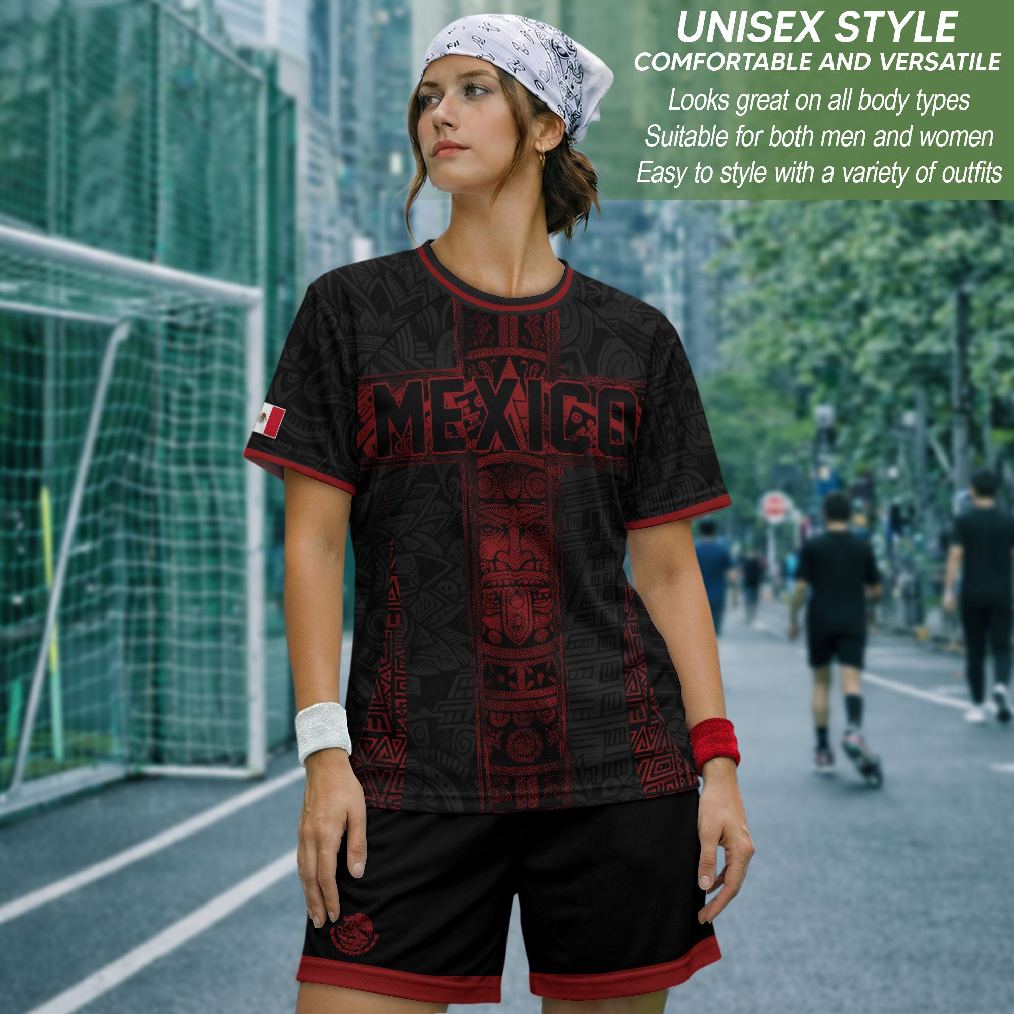 Mexico Soccer Jersey Men Black Red Aztec Cross Warrior Mexican Football Shirt
