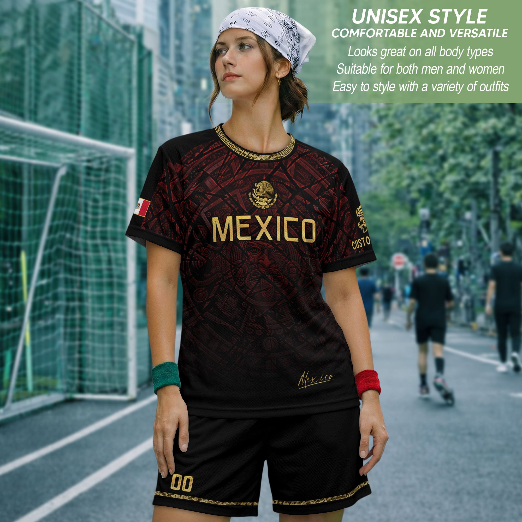 Custom Mexico Soccer Jersey – Maroon Black Aztec Heritage Pattern Personalized Football Shirt