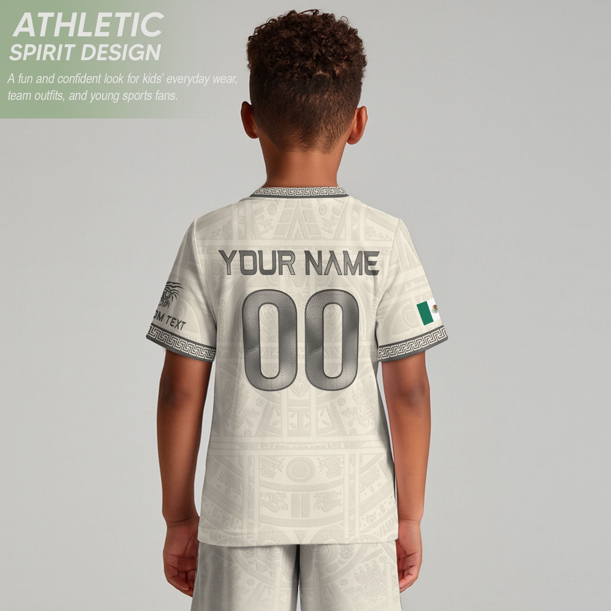 Custom Kid Mexico Soccer Jersey Sand Color Aztec Graphic Team Training Shirt