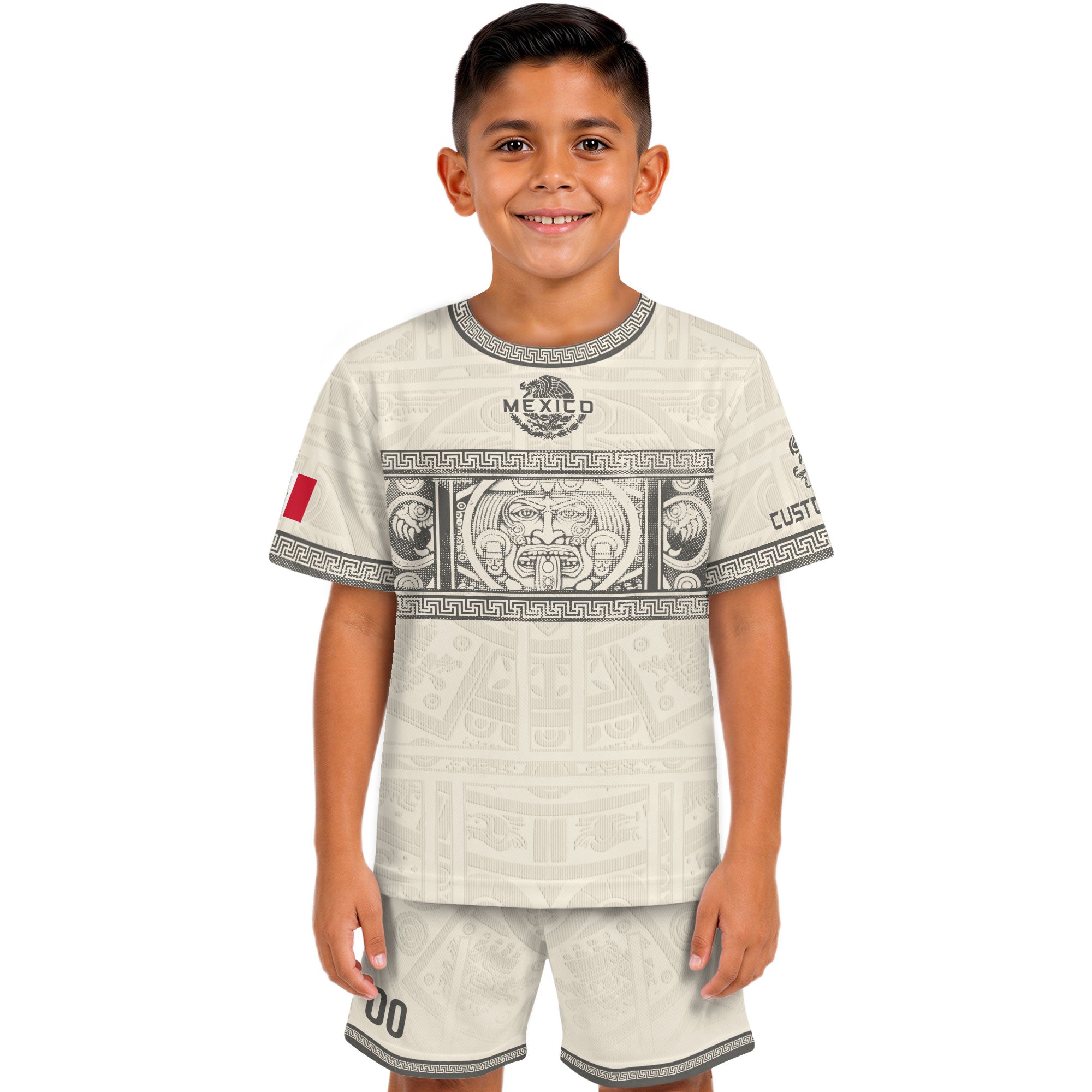 Custom Kid Mexico Soccer Jersey Sand Color Aztec Graphic Team Training Shirt
