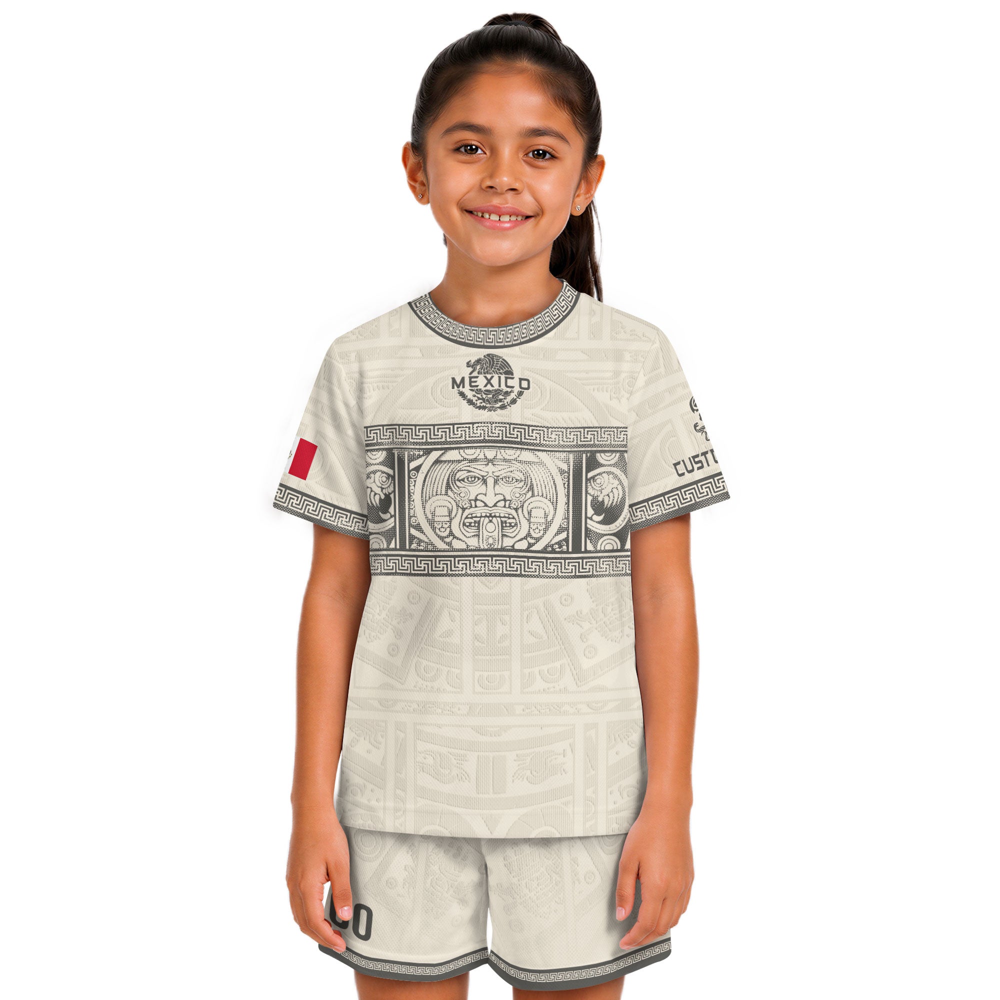 Custom Kid Mexico Soccer Jersey Sand Color Aztec Graphic Team Training Shirt