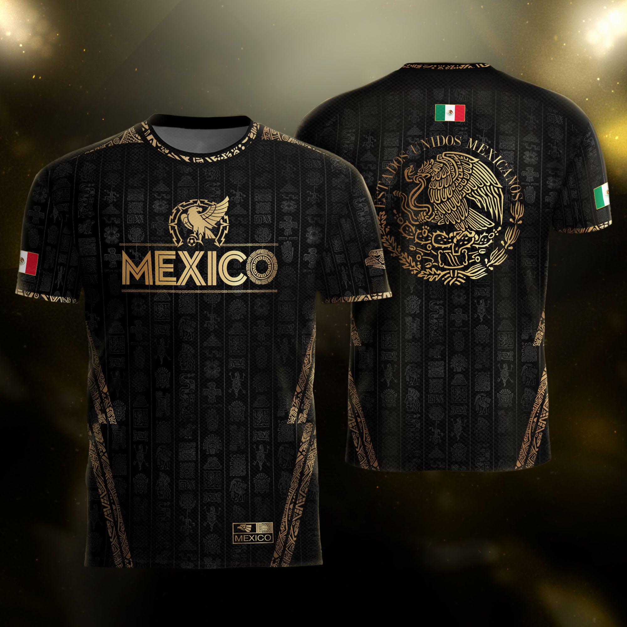 Camiseta de fútbol con el emblema del águila dorada negra de México