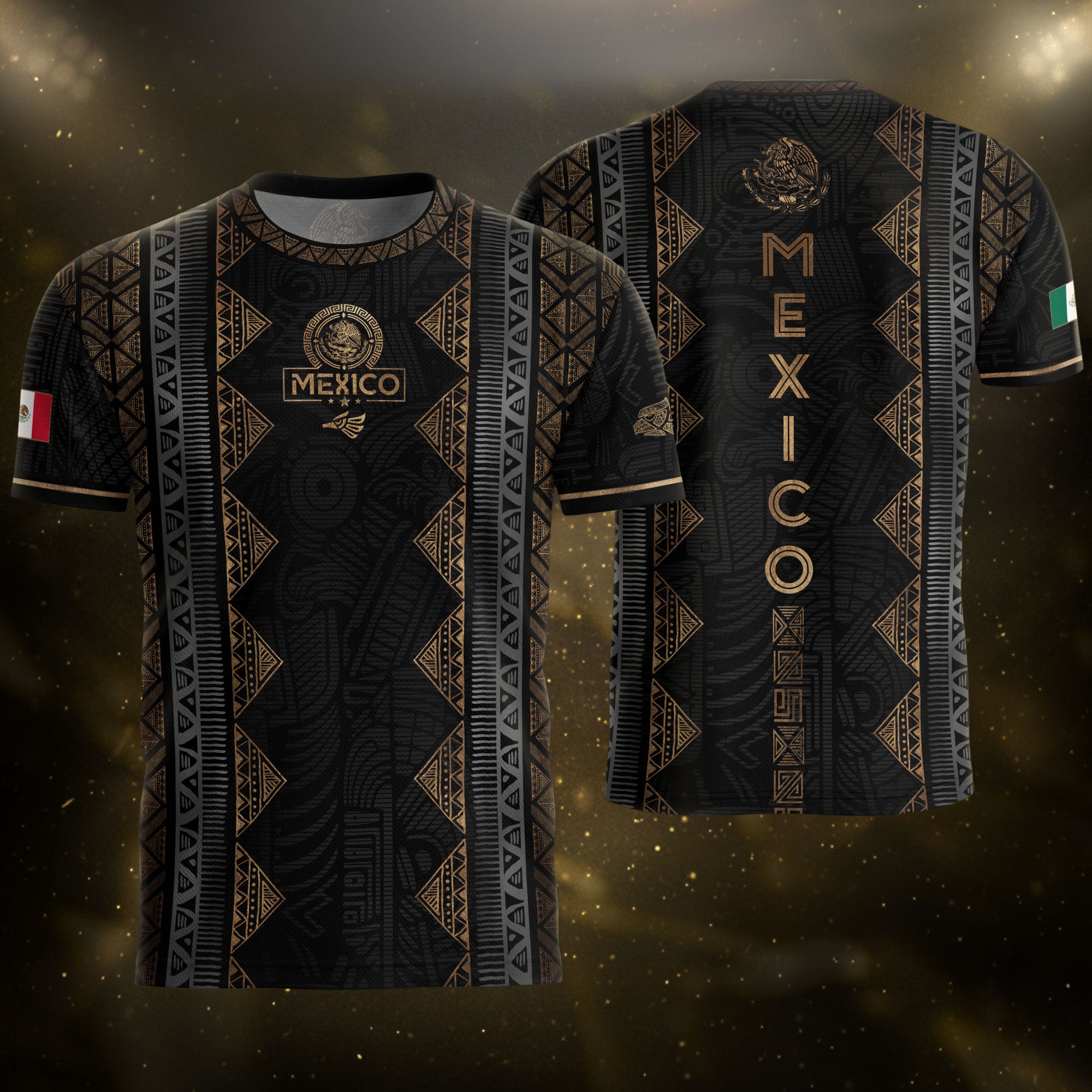 Mexico Heritage Black Gold Vintage Tribal Aztec National Soccer Jersey