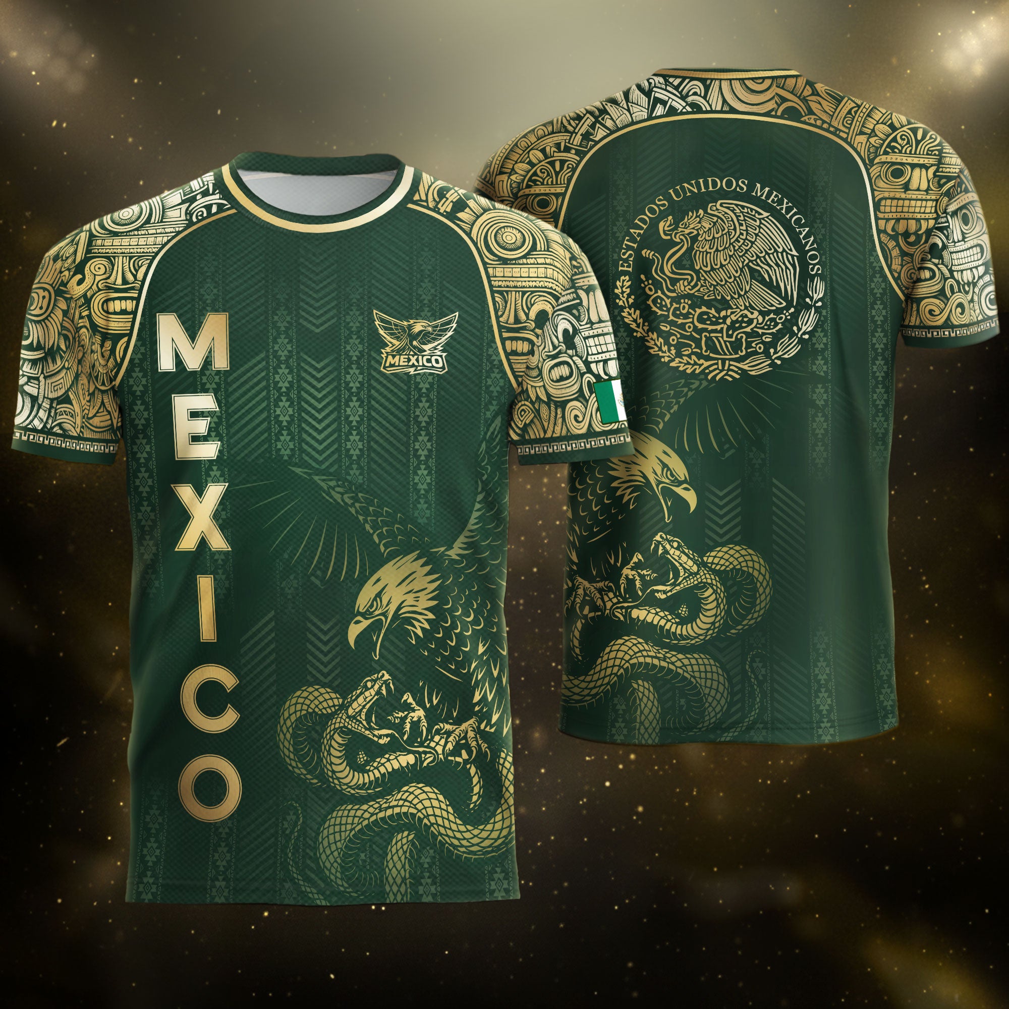 Mexico Heritage Green Gold Eagle Fighting Snake Mythological Soccer Jersey