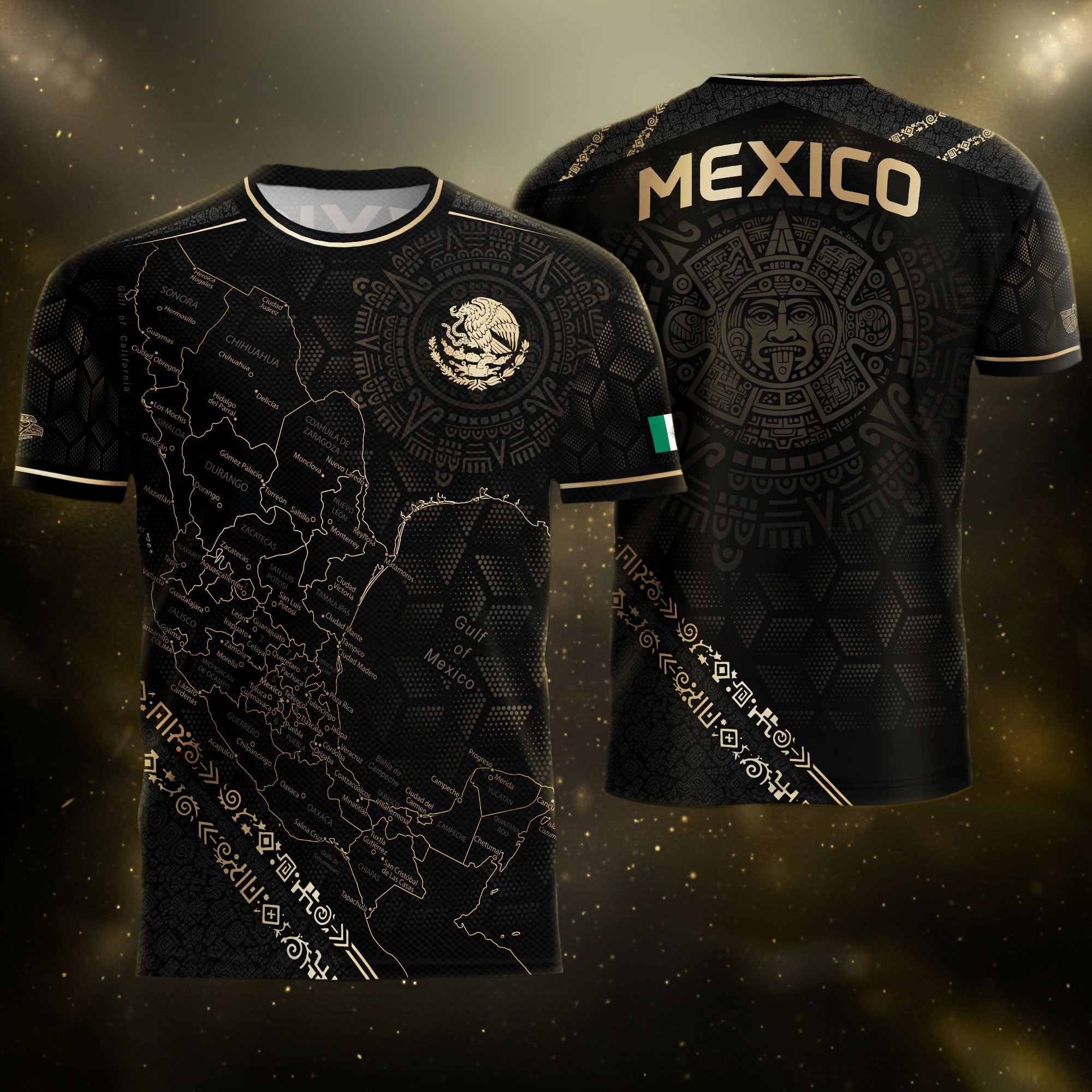 Mexico Heritage Orgullo Mexicano Black Gold Detailed Map Hexagon Pattern Soccer Jersey