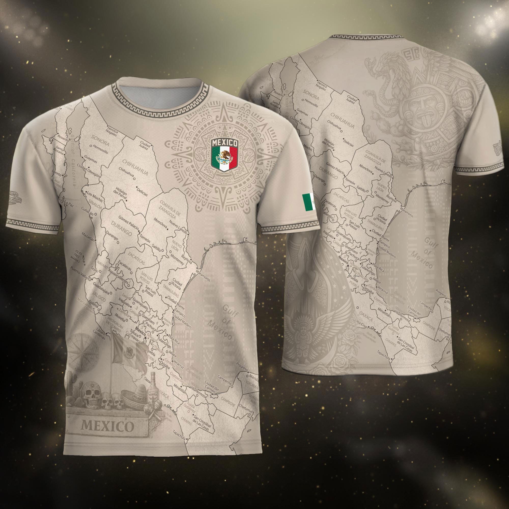 Mexico Heritage Beige Country Map Aztec Calendar Pride Graphic Soccer ...