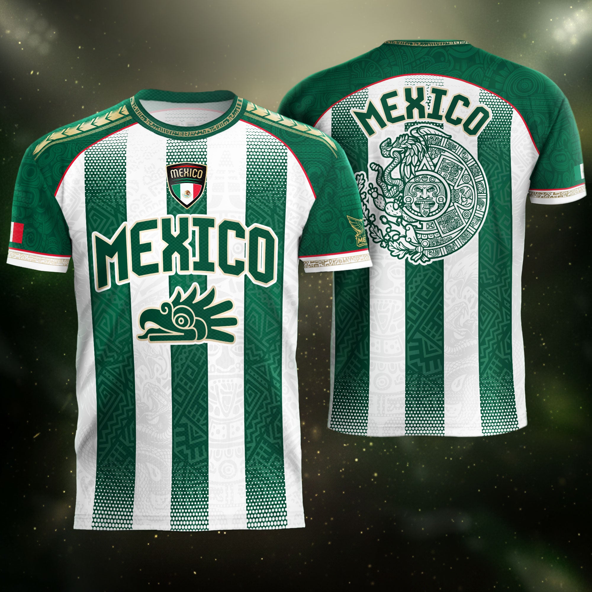 Mexico Soccer Green White Aztec Pattern Football Design Mexico Fan Heritage Style