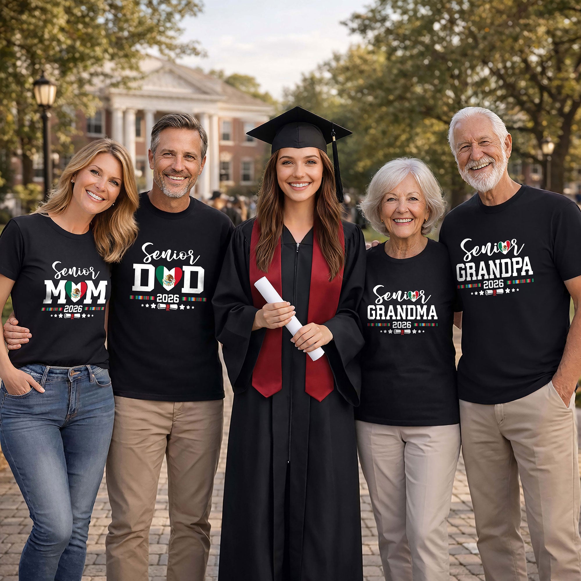 Senior Family 2026 Mexico Flag Heart Shirt - Proud Mexican Serape Graduation Tee
