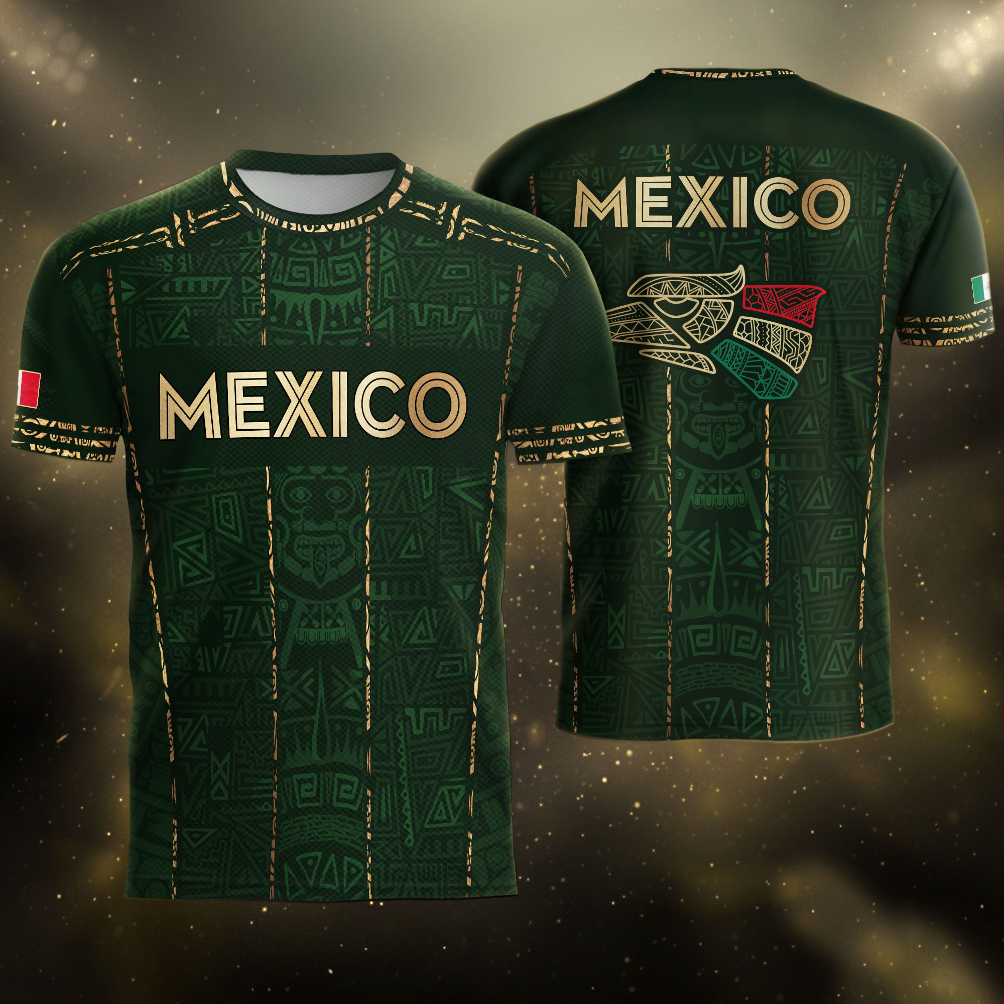 Mexico Soccer Jersey Green Pattern, Stylish Aztec Football Shirt Fans