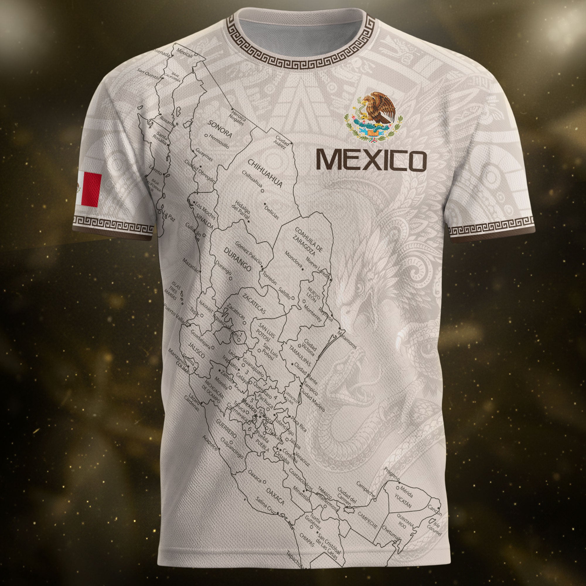 Mexico Soccer Jersey White Map Aztec Heritage Design - Mexico National Team Fan Gift Shirt