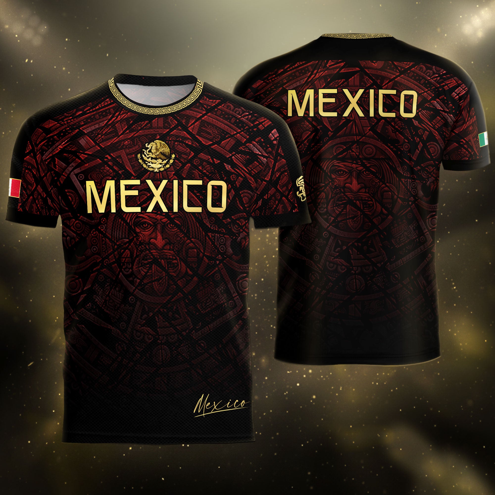 Mexico Football Jersey Maroon Gold Aztec Style – Breathable Shirt for Soccer Fans