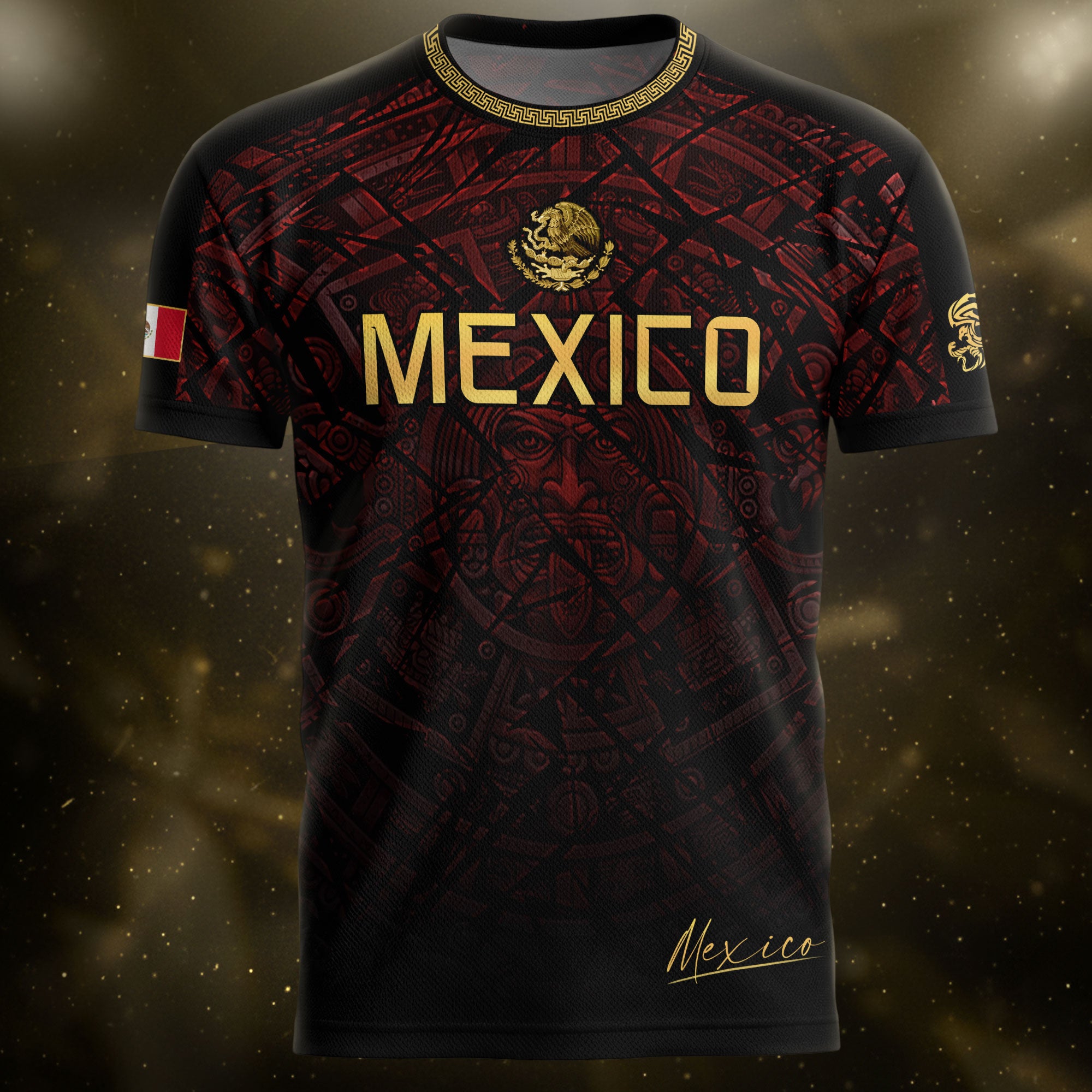 Mexico Football Jersey Maroon Gold Aztec Style – Breathable Shirt for Soccer Fans