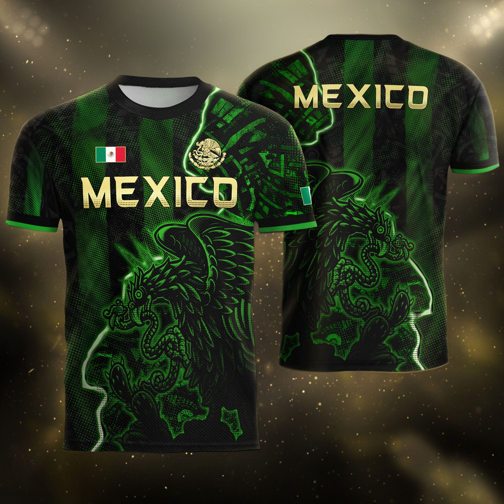 Mexico Soccer Jersey Green Black Electric Eagle - Mexico National Team Fan Heritage Shirt