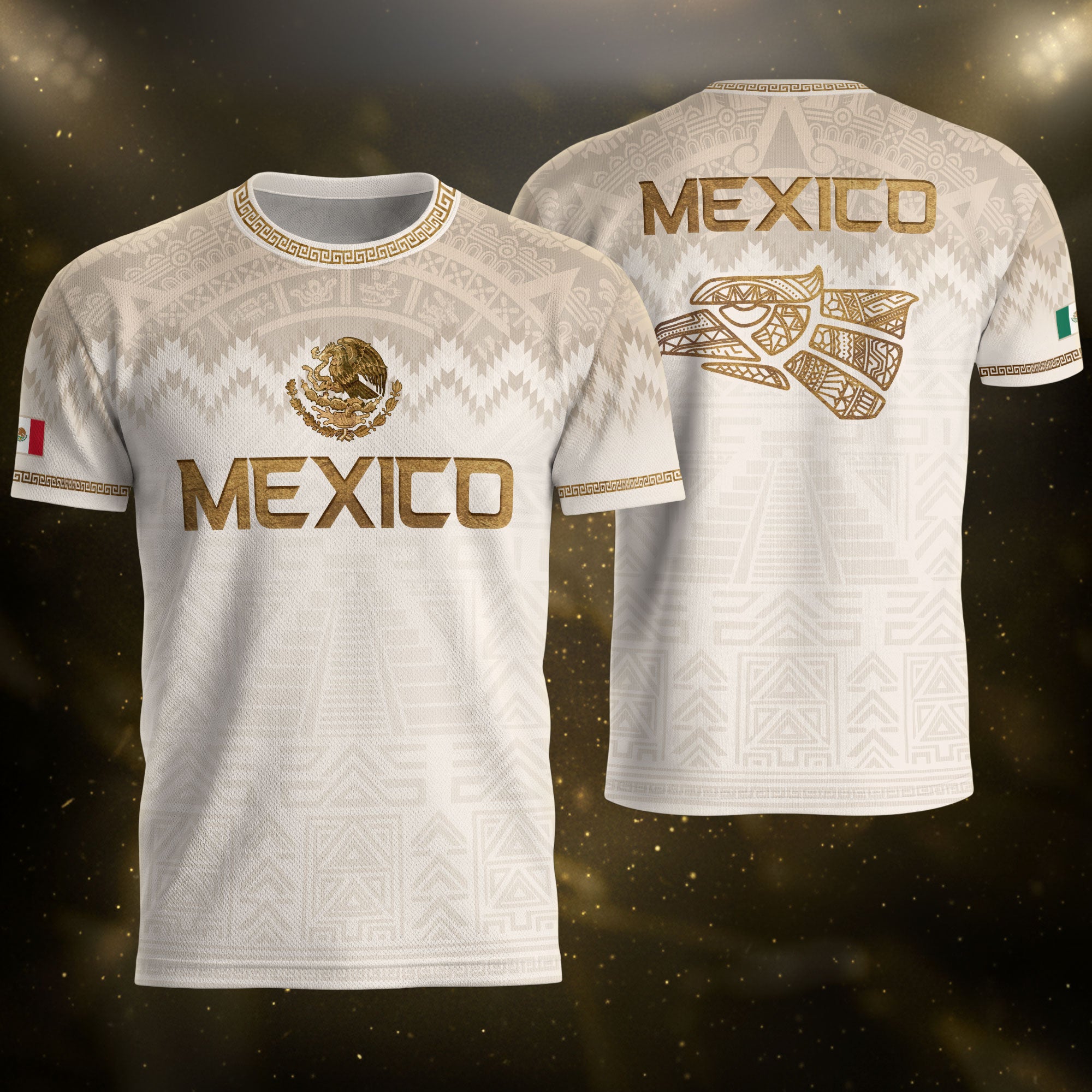 Men's Cream Beige Mexico Eagle Graphic T-Shirt – Aztec Inspired Heritage Print Tee