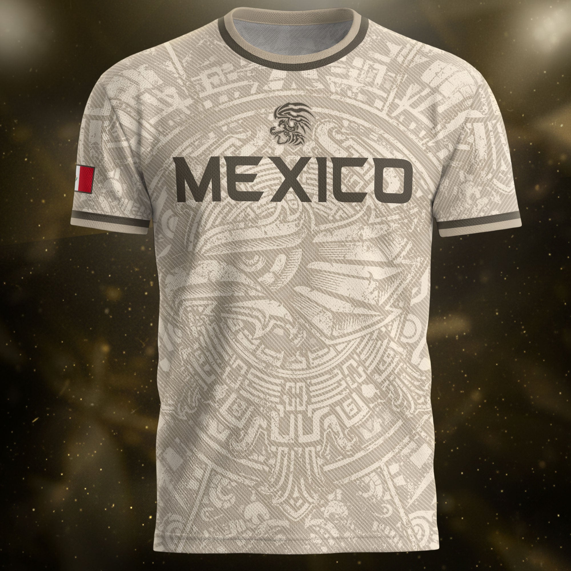 Mexico Soccer Jersey Beige Aztec Eagle - Modern Heritage Football Fan Tee